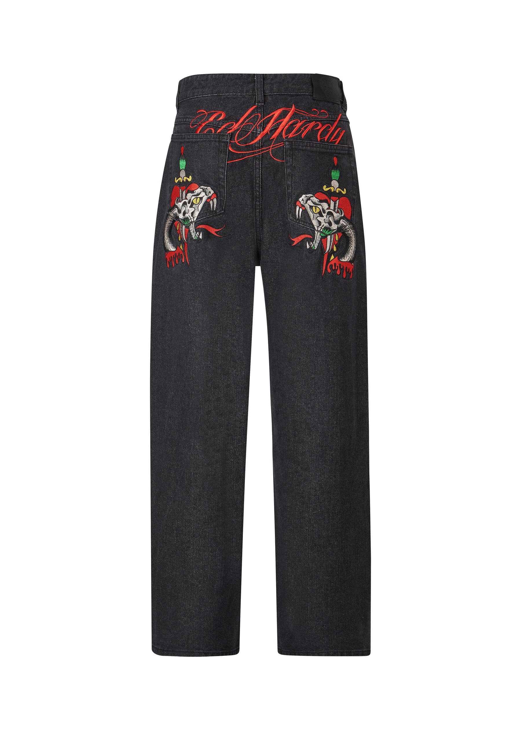Mens Snake Sever Tattoo Graphic Relaxed Denim Trousers Jeans - Black - Image 7