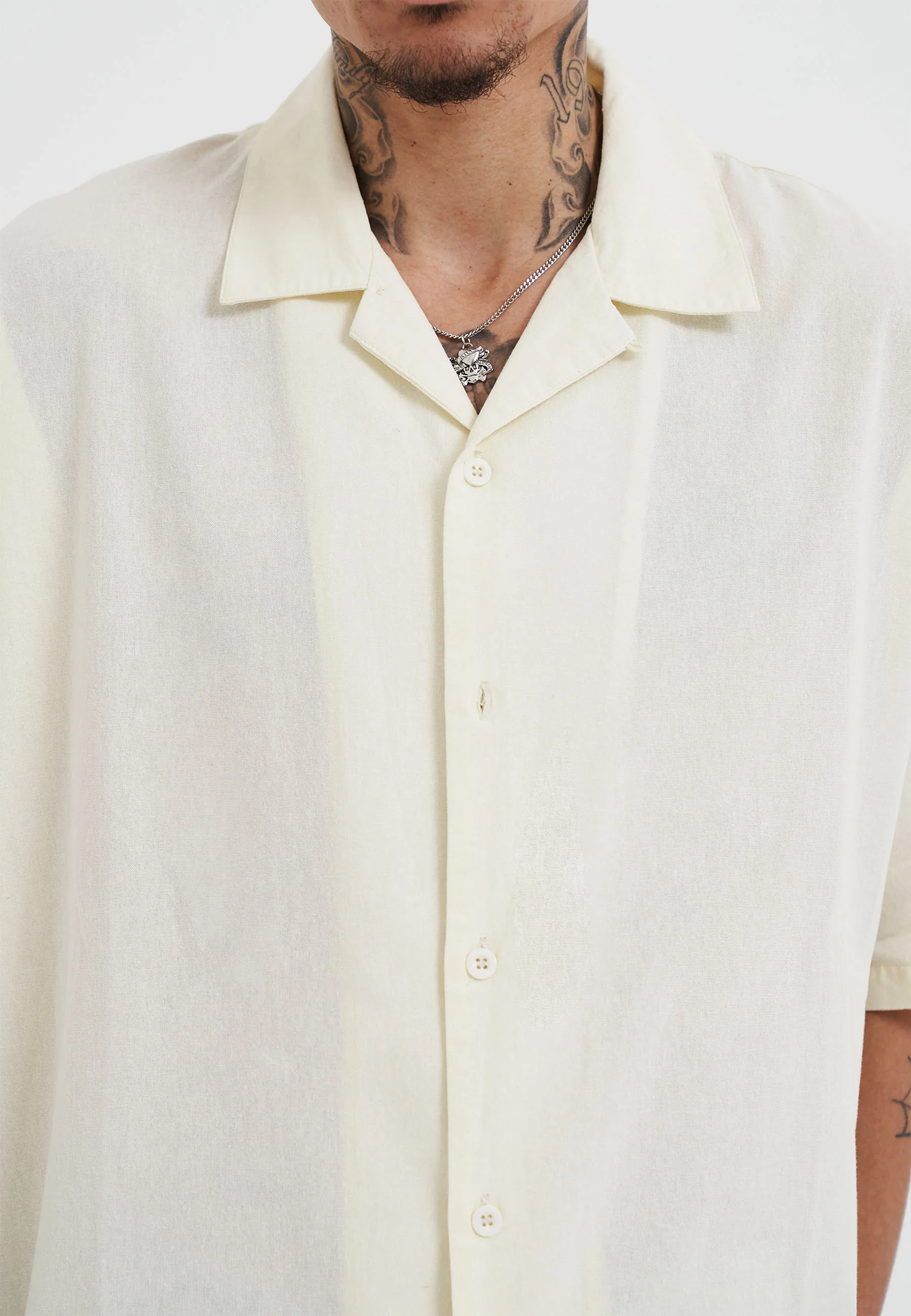 Mens Snakes And Skull Flames Printed Camp Shirt - Beige - Image 6