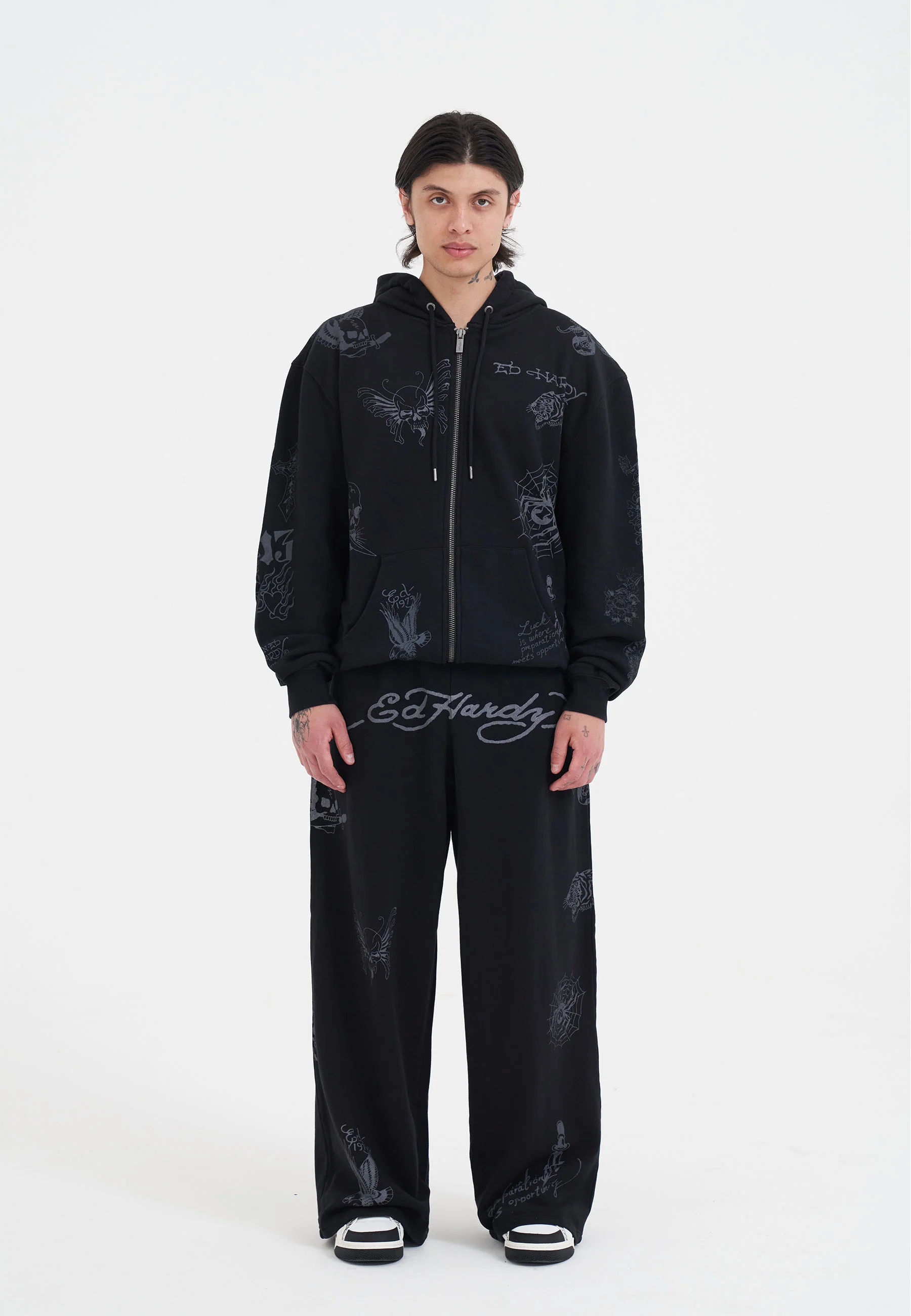 Mens Tattoo Club Zip Thru Hoodie - Black - Image 4