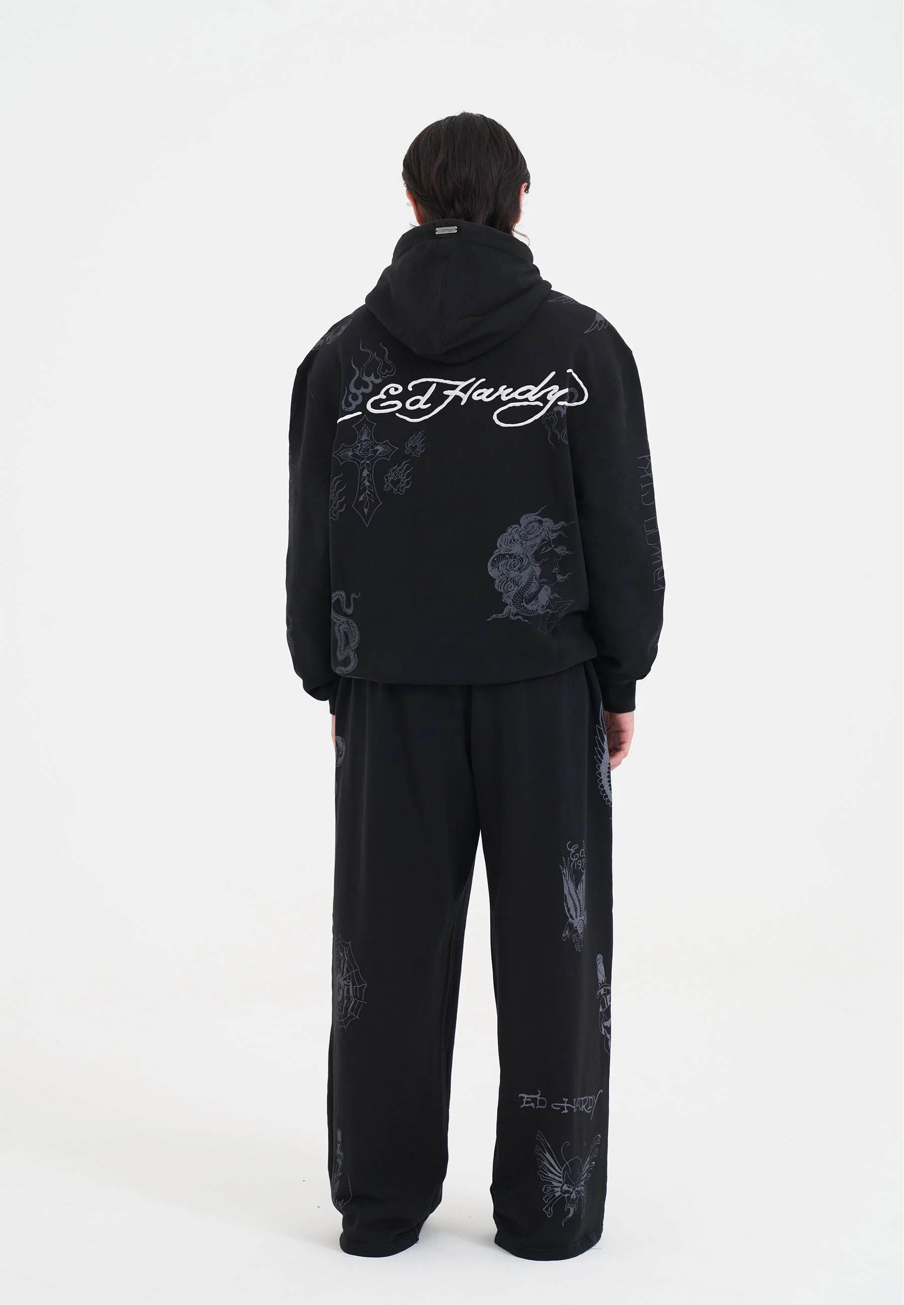 Mens Tattoo Club Zip Thru Hoodie - Black - Image 6