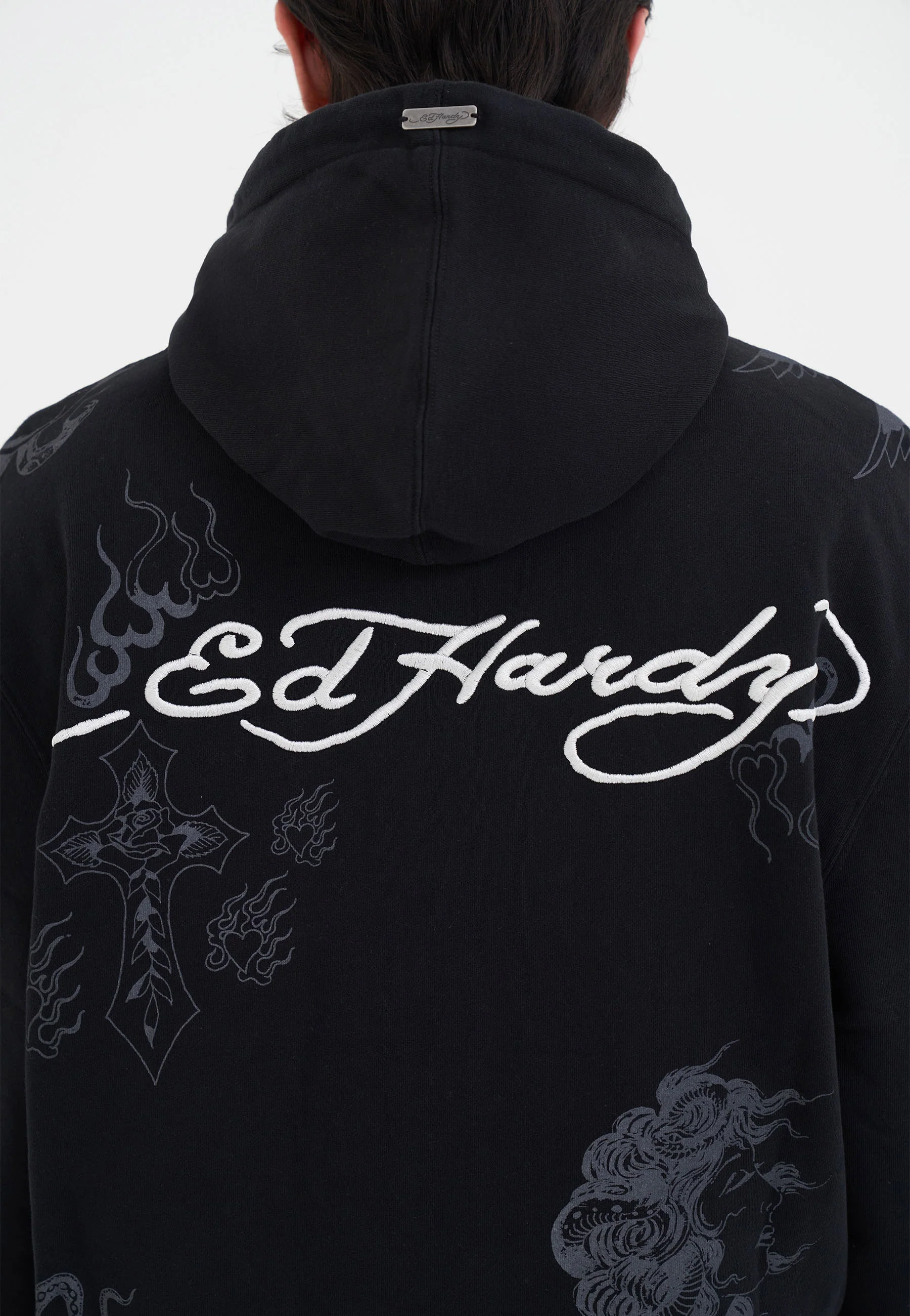 Mens Tattoo Club Zip Thru Hoodie - Black - Image 8