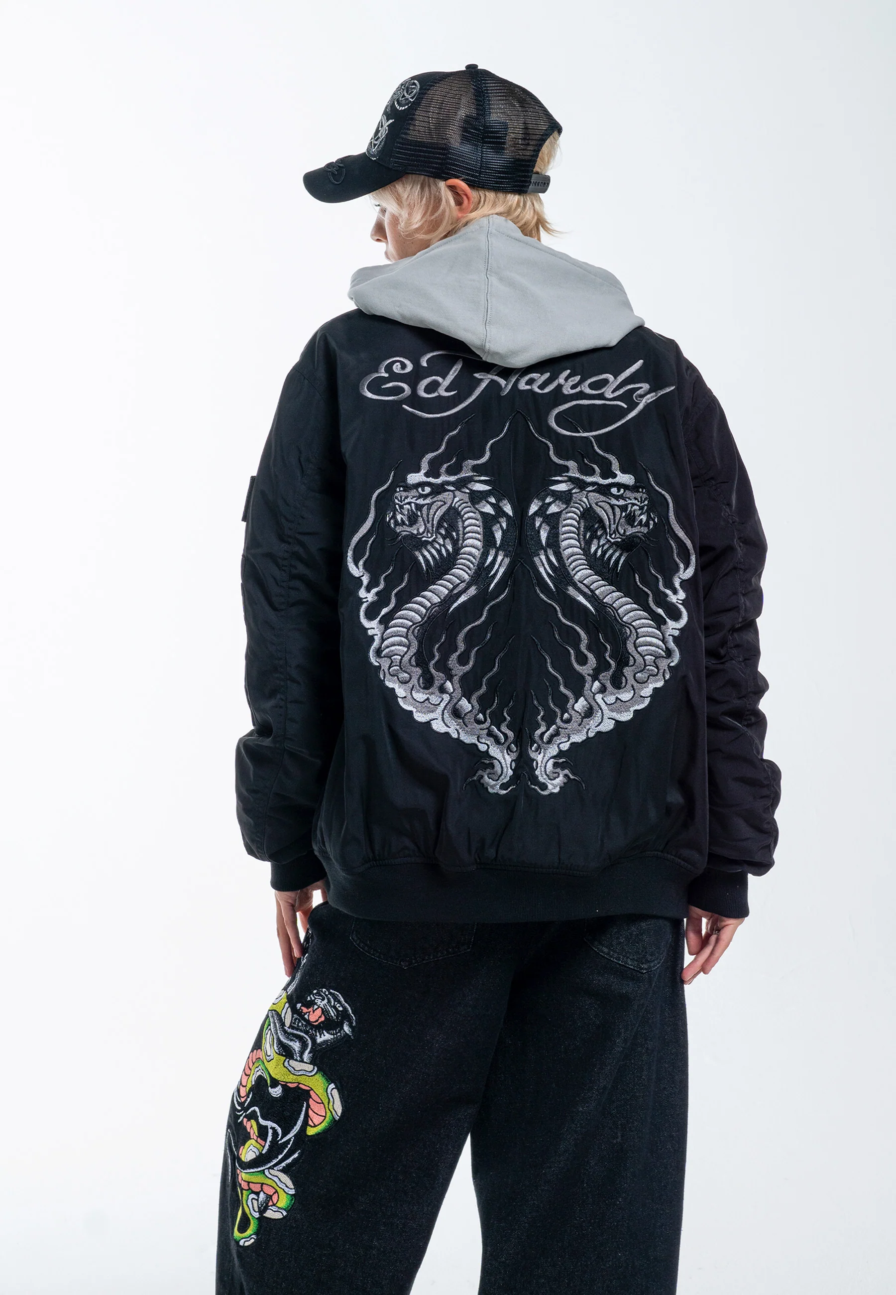 Mens Tonal Double Venom Ma1 Bomber Jacket - Black - Image 3