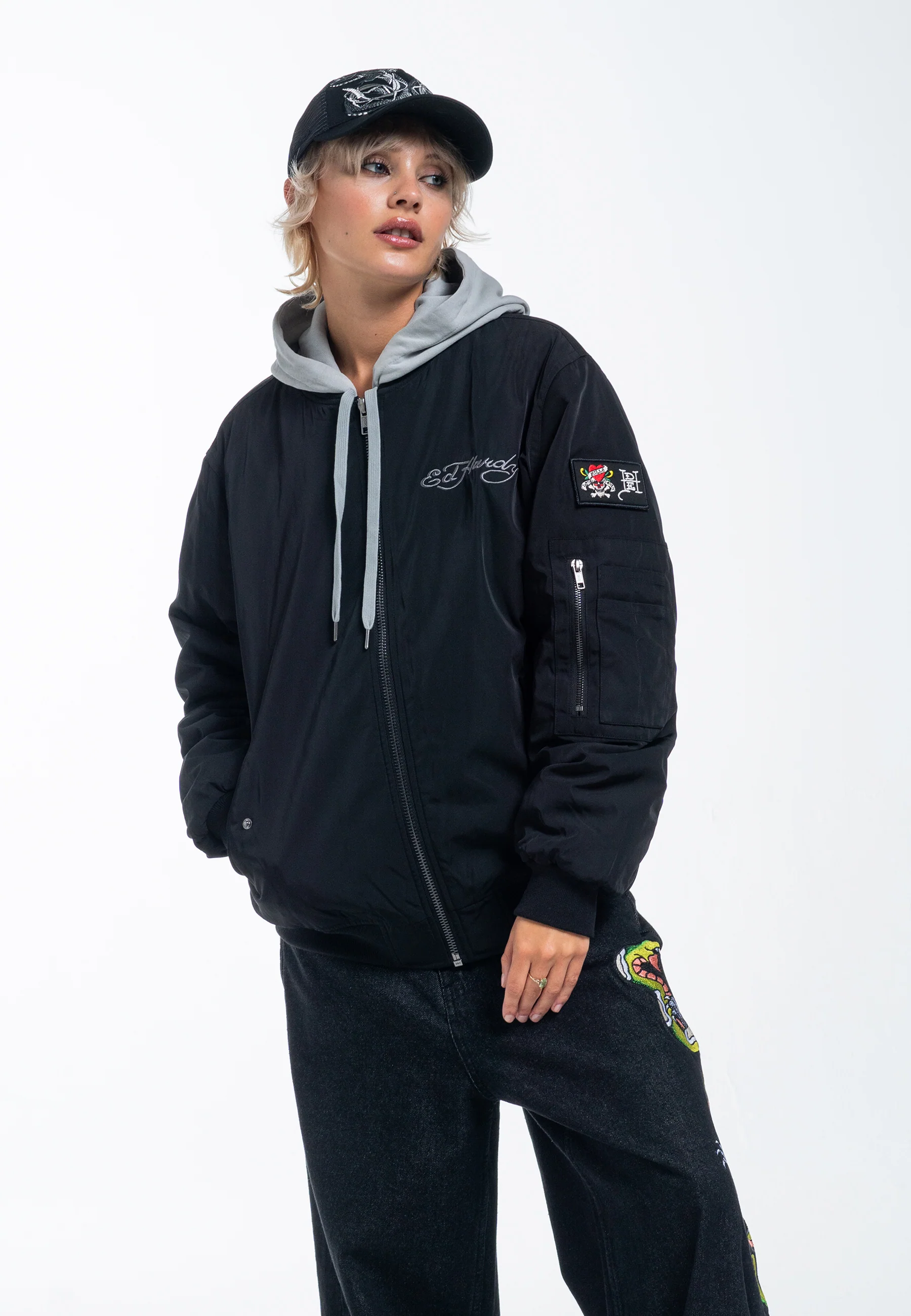 Mens Tonal Double Venom Ma1 Bomber Jacket - Black - Image 4