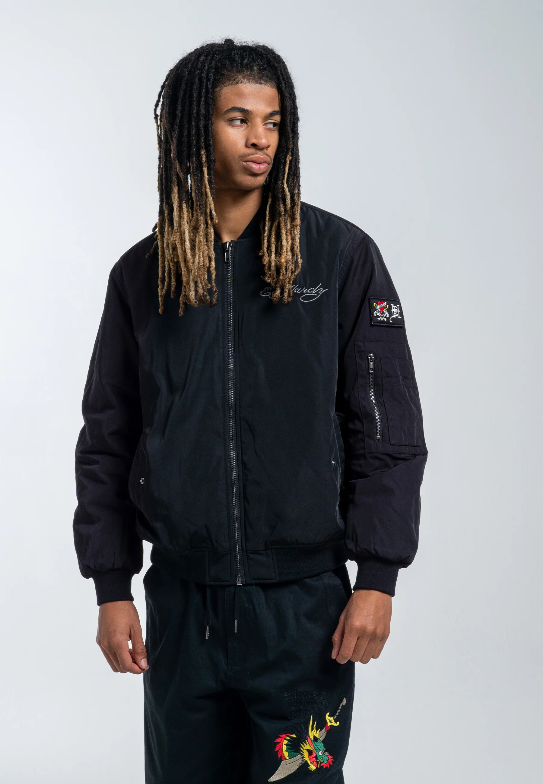 Mens Tonal Double Venom Ma1 Bomber Jacket - Black - Image 5