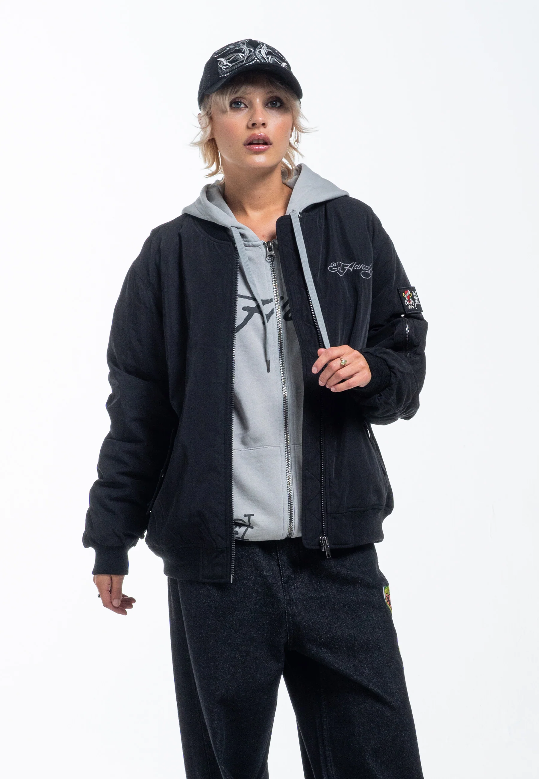 Mens Tonal Double Venom Ma1 Bomber Jacket - Black - Image 6