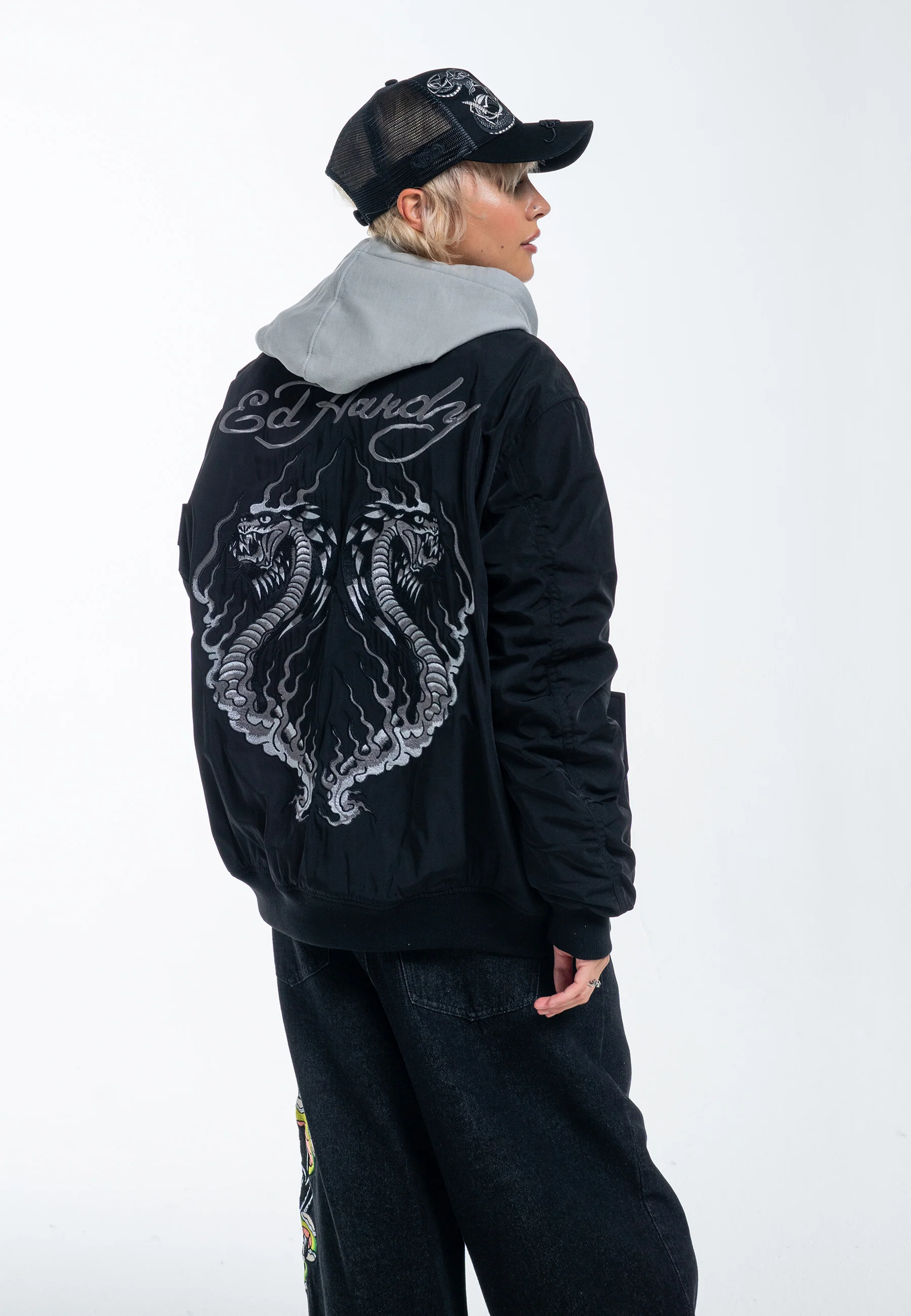Mens Tonal Double Venom Ma1 Bomber Jacket - Black - Image 7