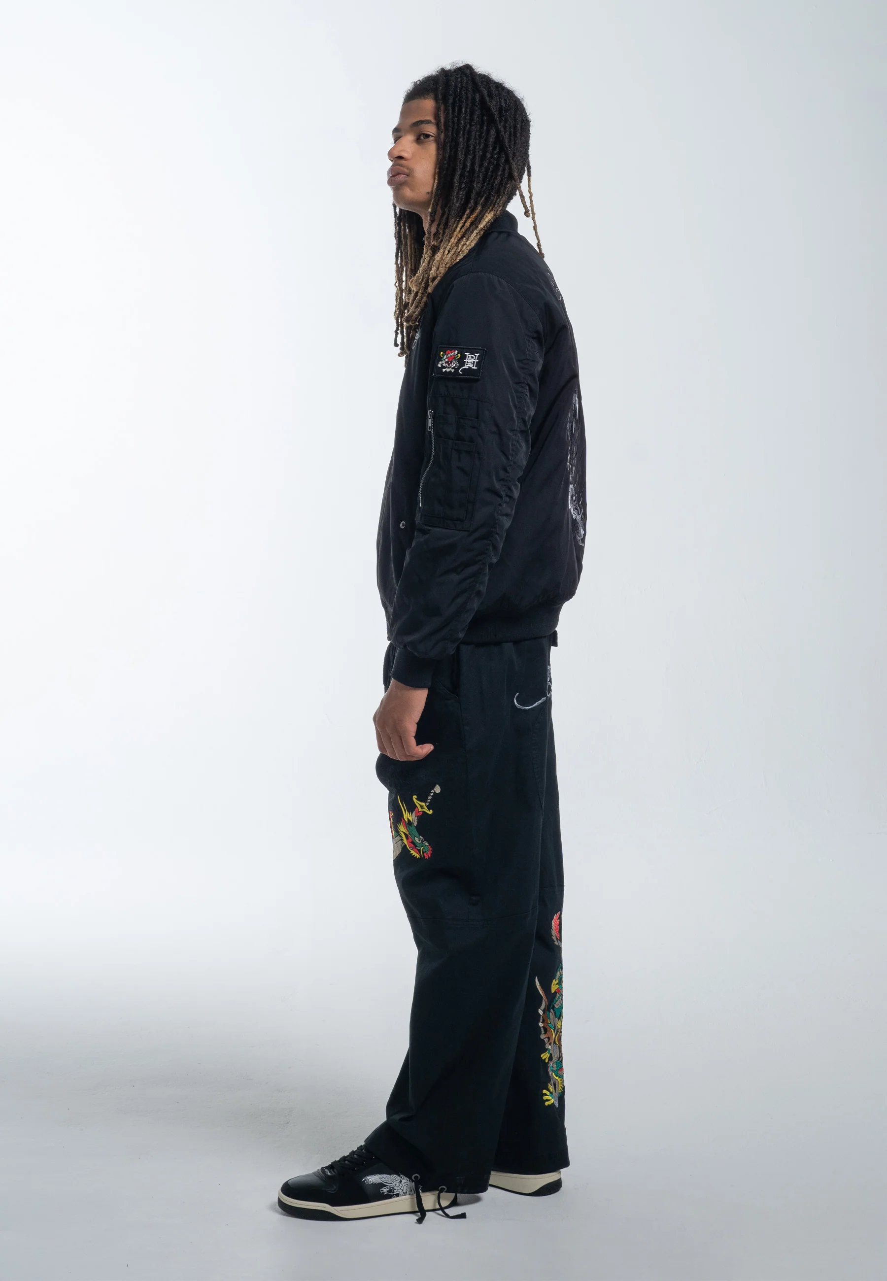 Mens Tonal Double Venom Ma1 Bomber Jacket - Black - Image 9