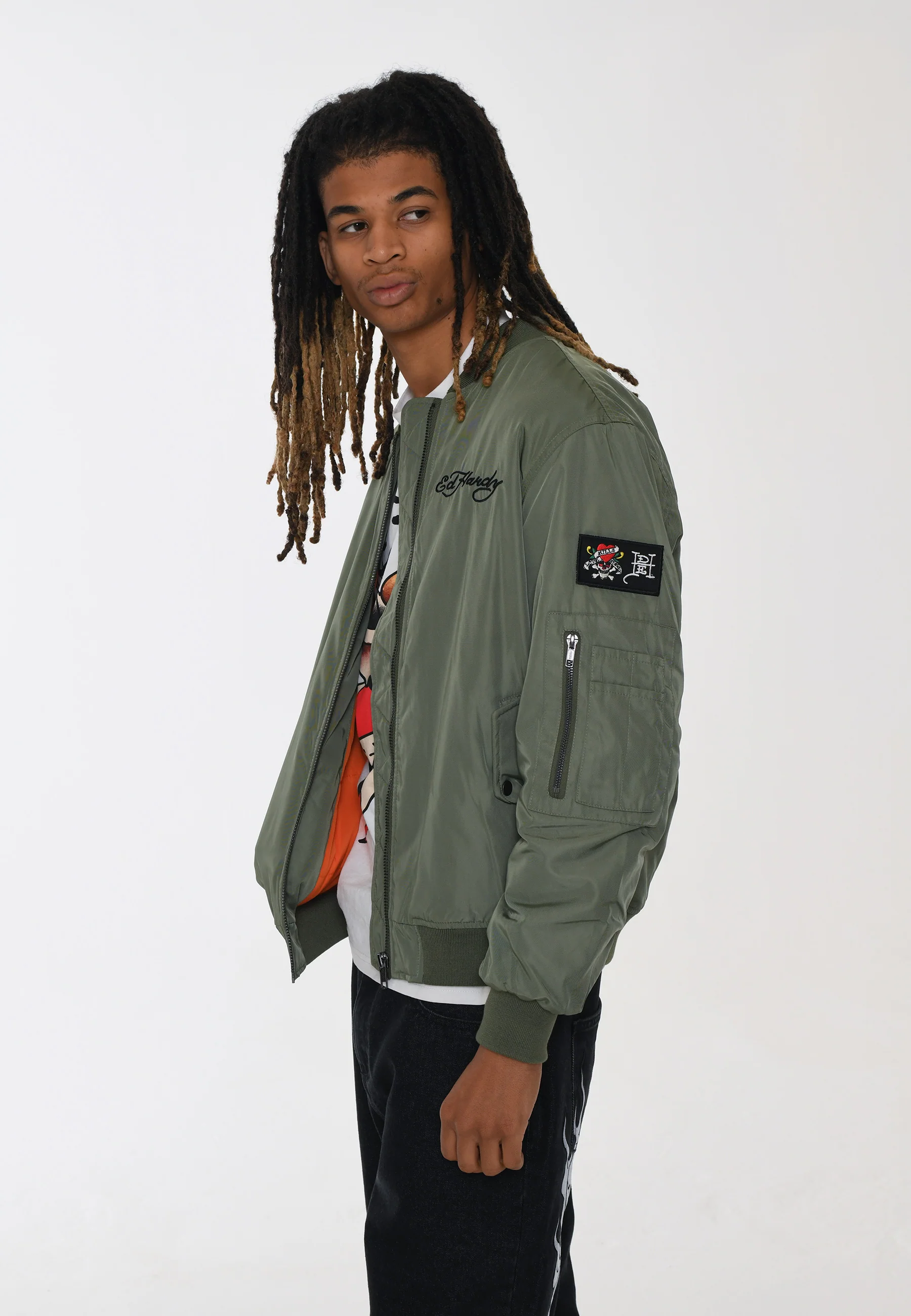 Mens Tonal Double Venom Ma1 Bomber Jacket - Khaki - Image 3