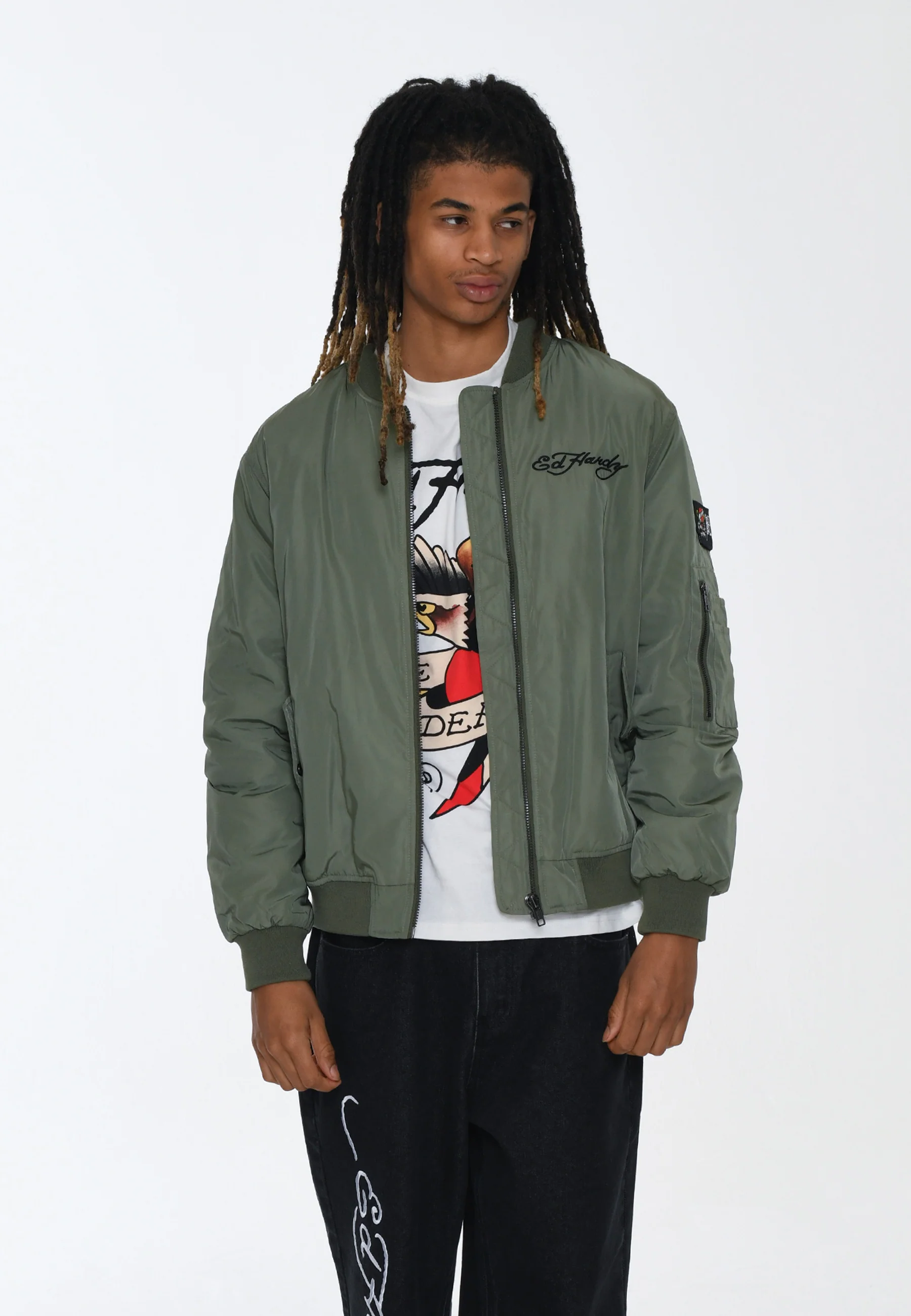 Mens Tonal Double Venom Ma1 Bomber Jacket - Khaki - Image 4