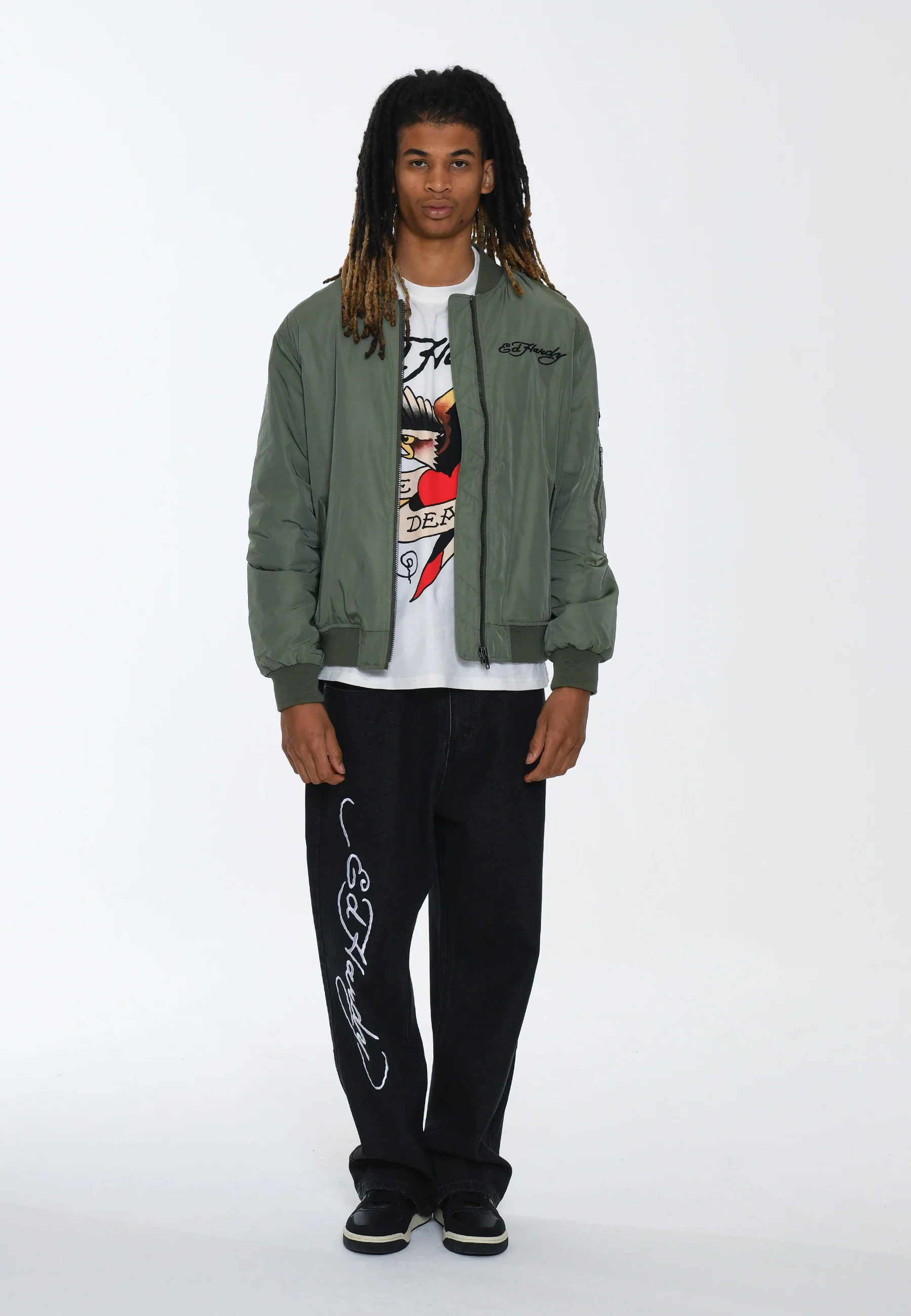 Mens Tonal Double Venom Ma1 Bomber Jacket - Khaki - Image 5