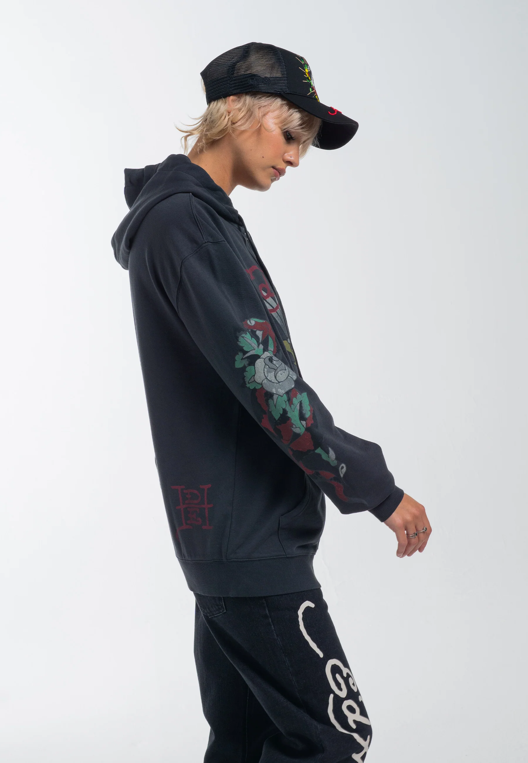 Mens True Snake Zip Through Hoodie - Charcoal - Image 10