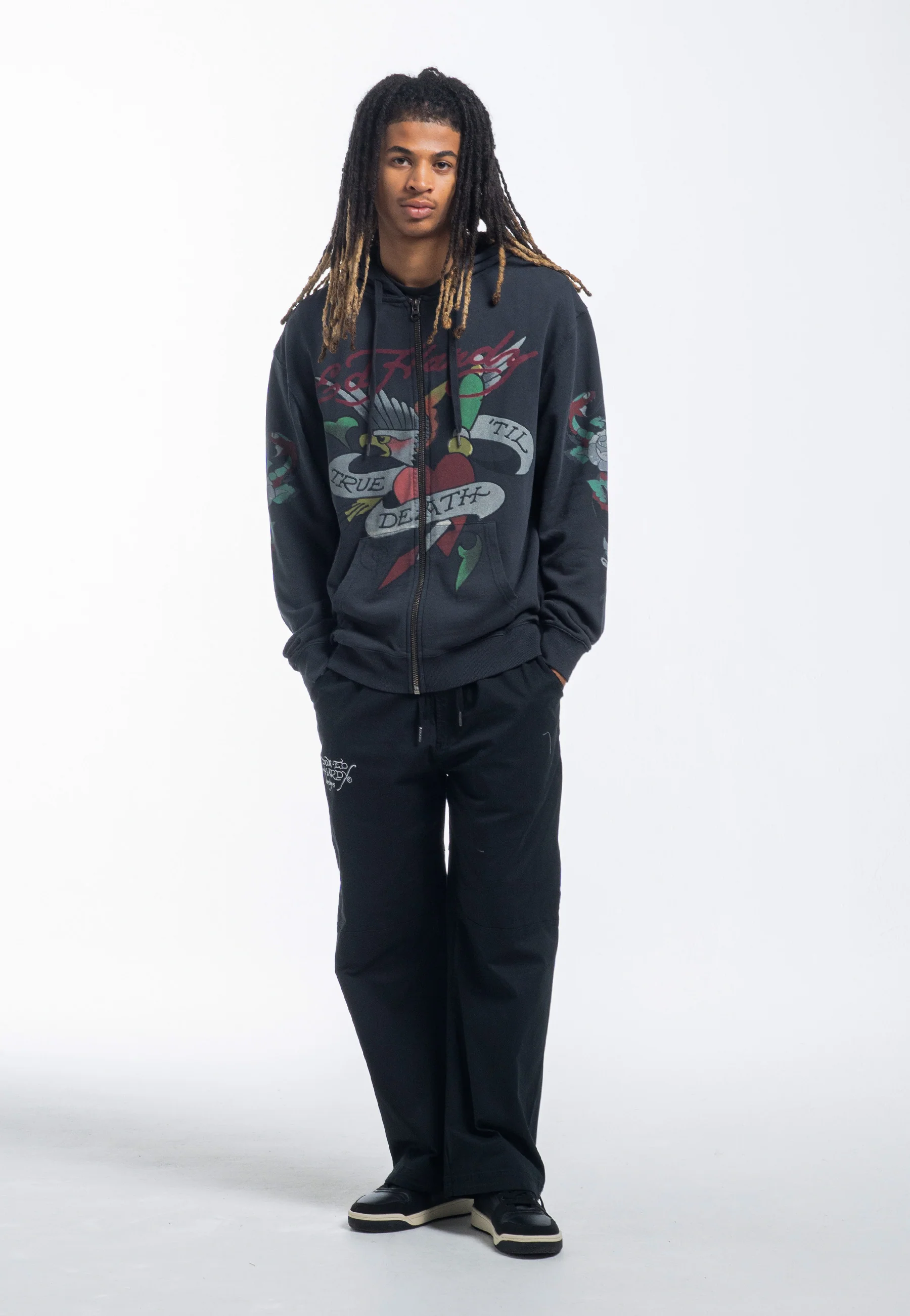 Mens True Snake Zip Through Hoodie - Charcoal - Image 3