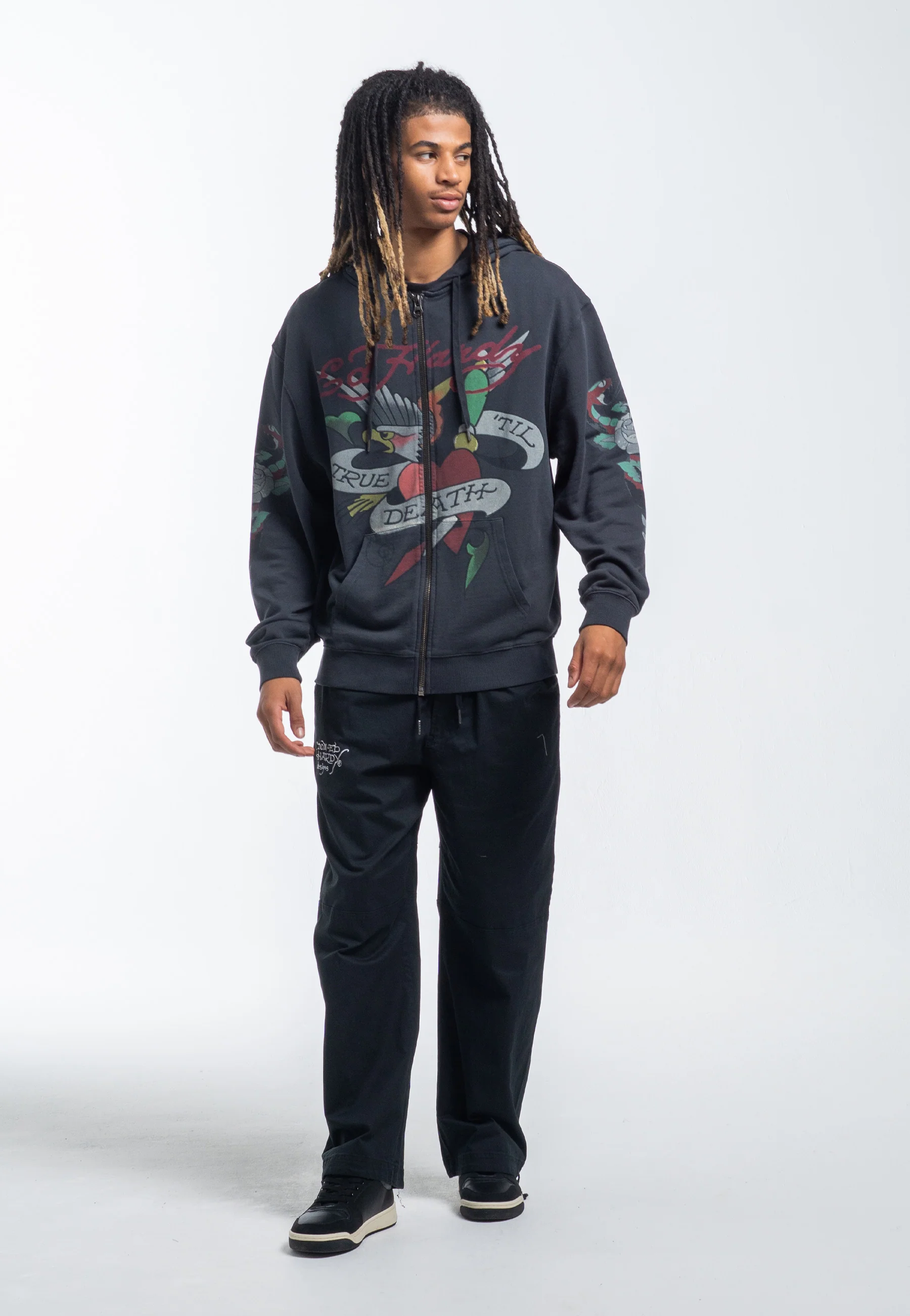Mens True Snake Zip Through Hoodie - Charcoal - Image 4