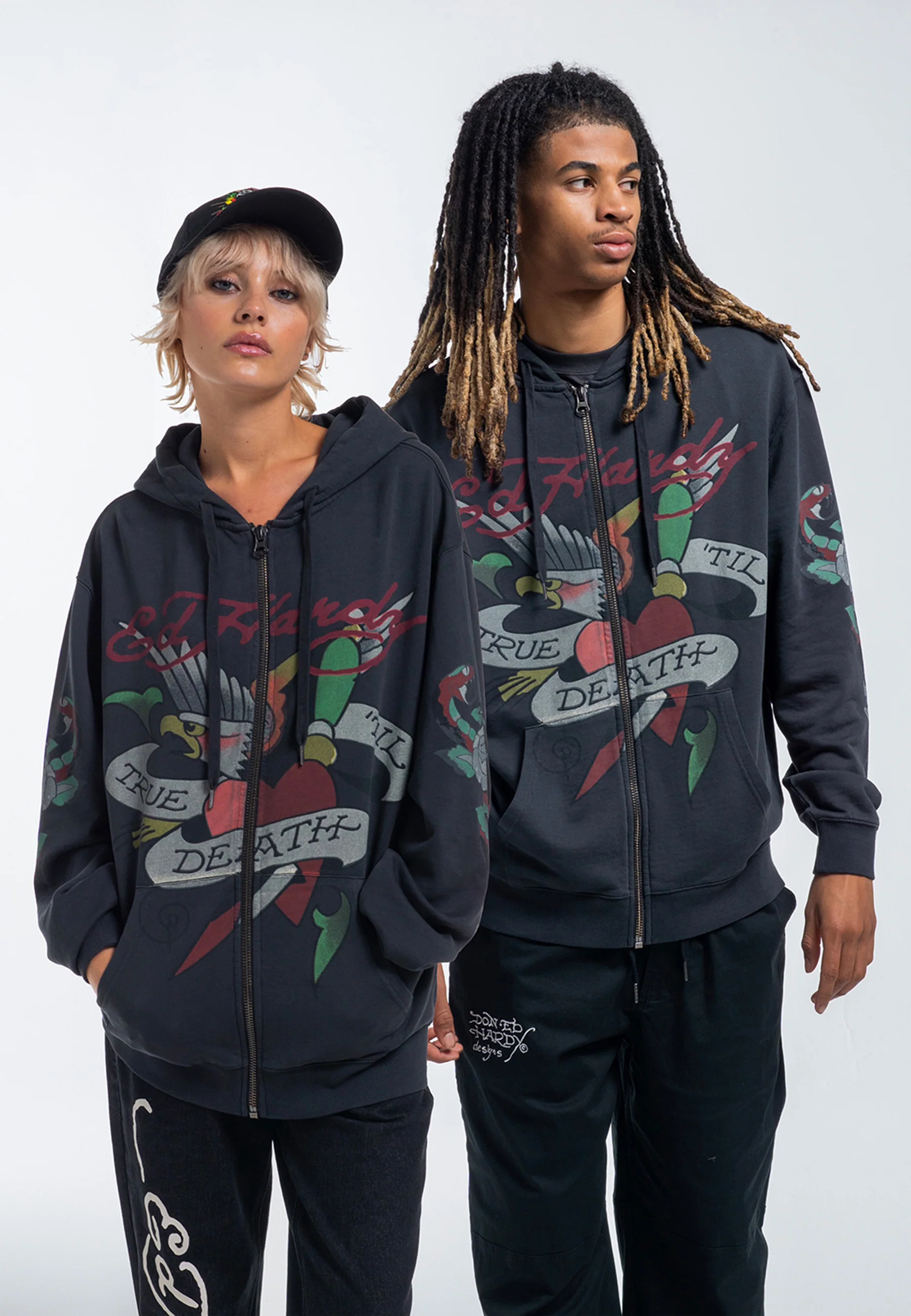 Mens True Snake Zip Through Hoodie - Charcoal - Image 5