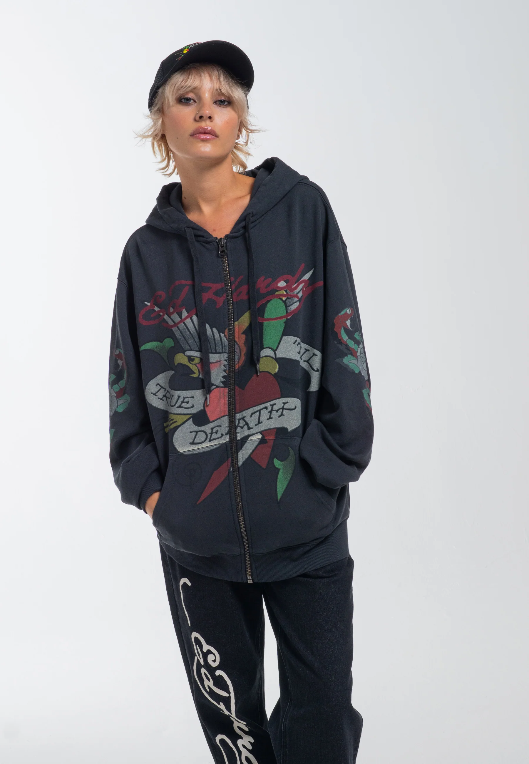 Mens True Snake Zip Through Hoodie - Charcoal - Image 7