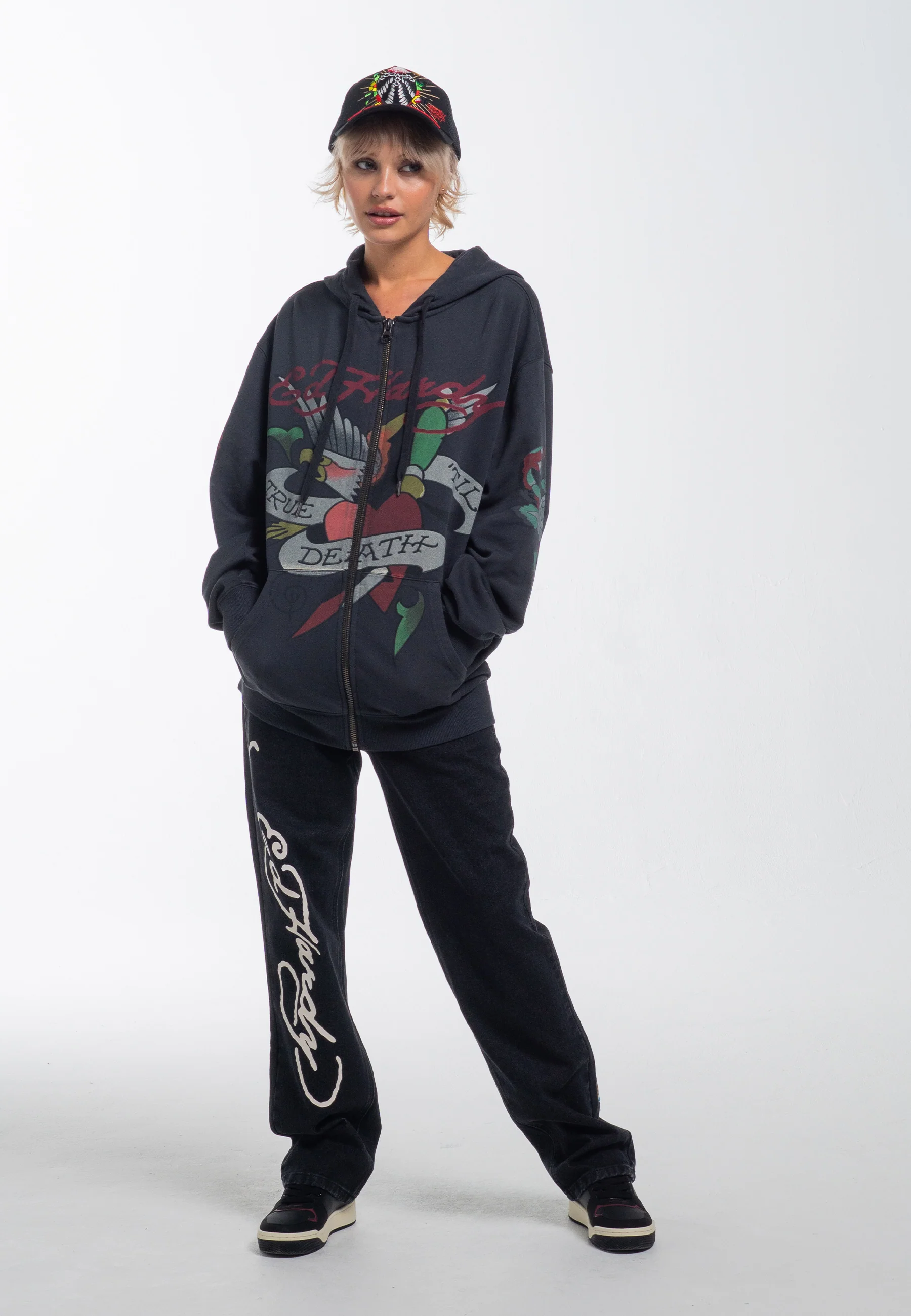 Mens True Snake Zip Through Hoodie - Charcoal - Image 8