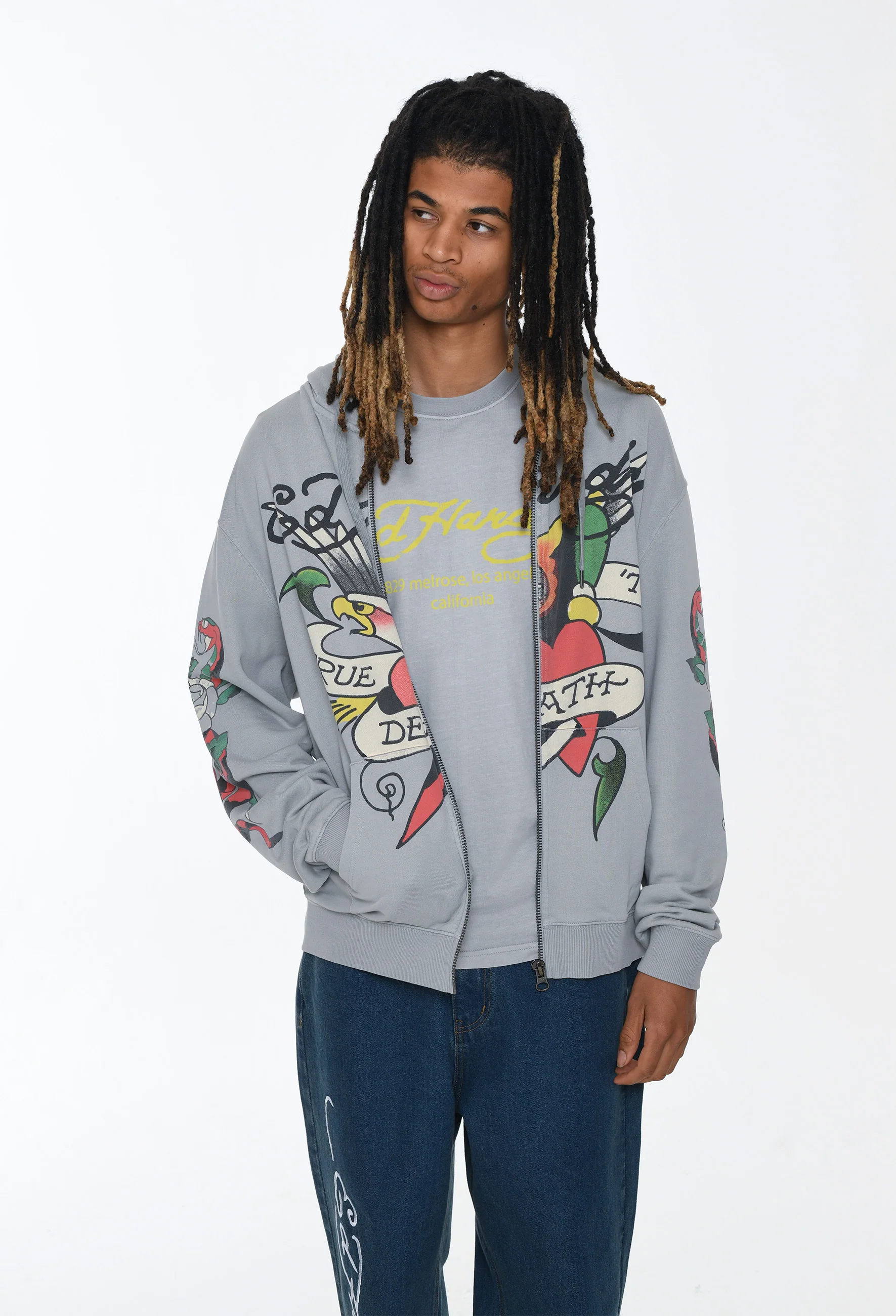 Mens True Snake Zip Through Hoodie - Grey - Image 5