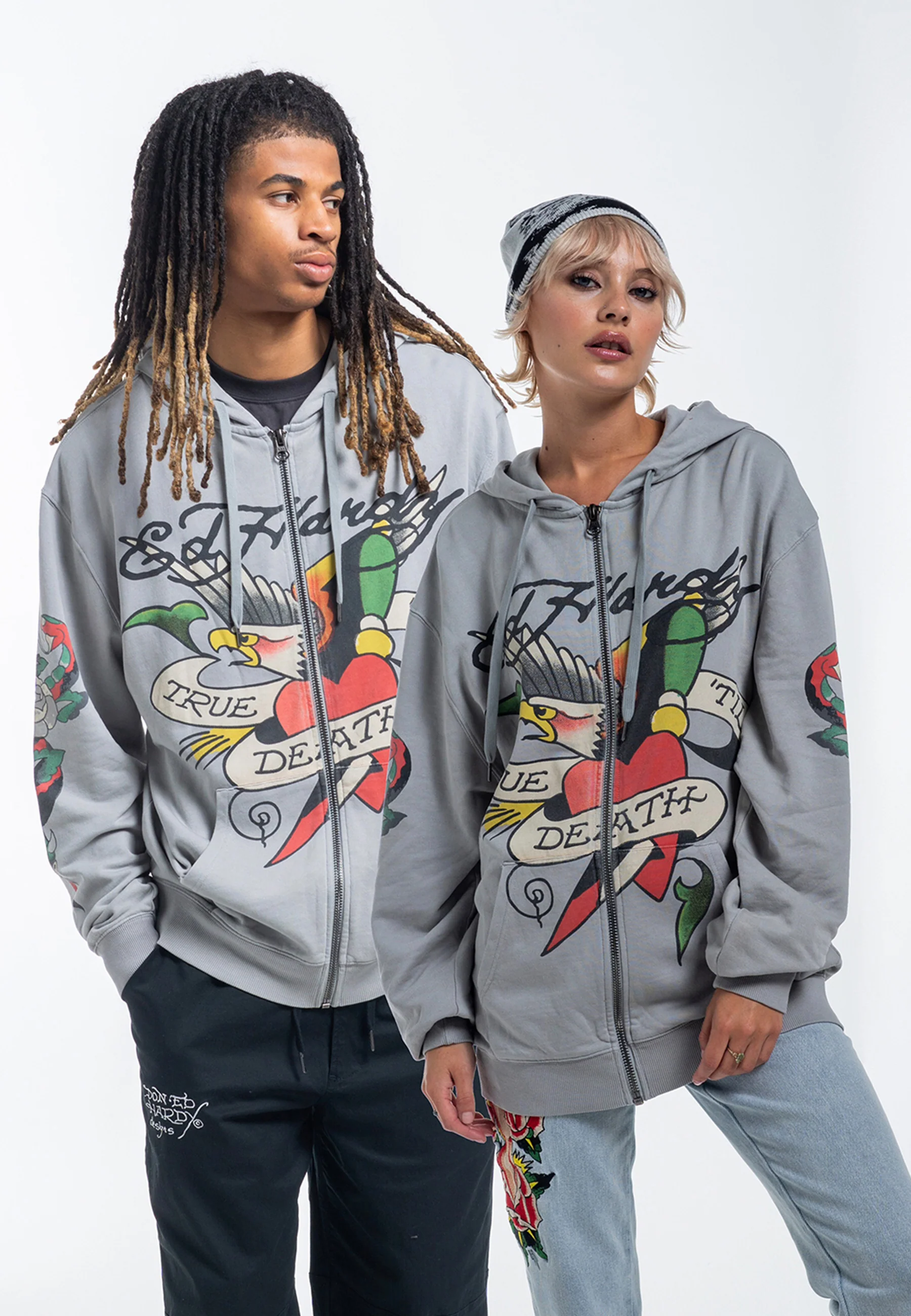 Mens True Snake Zip Through Hoodie - Grey - Image 6