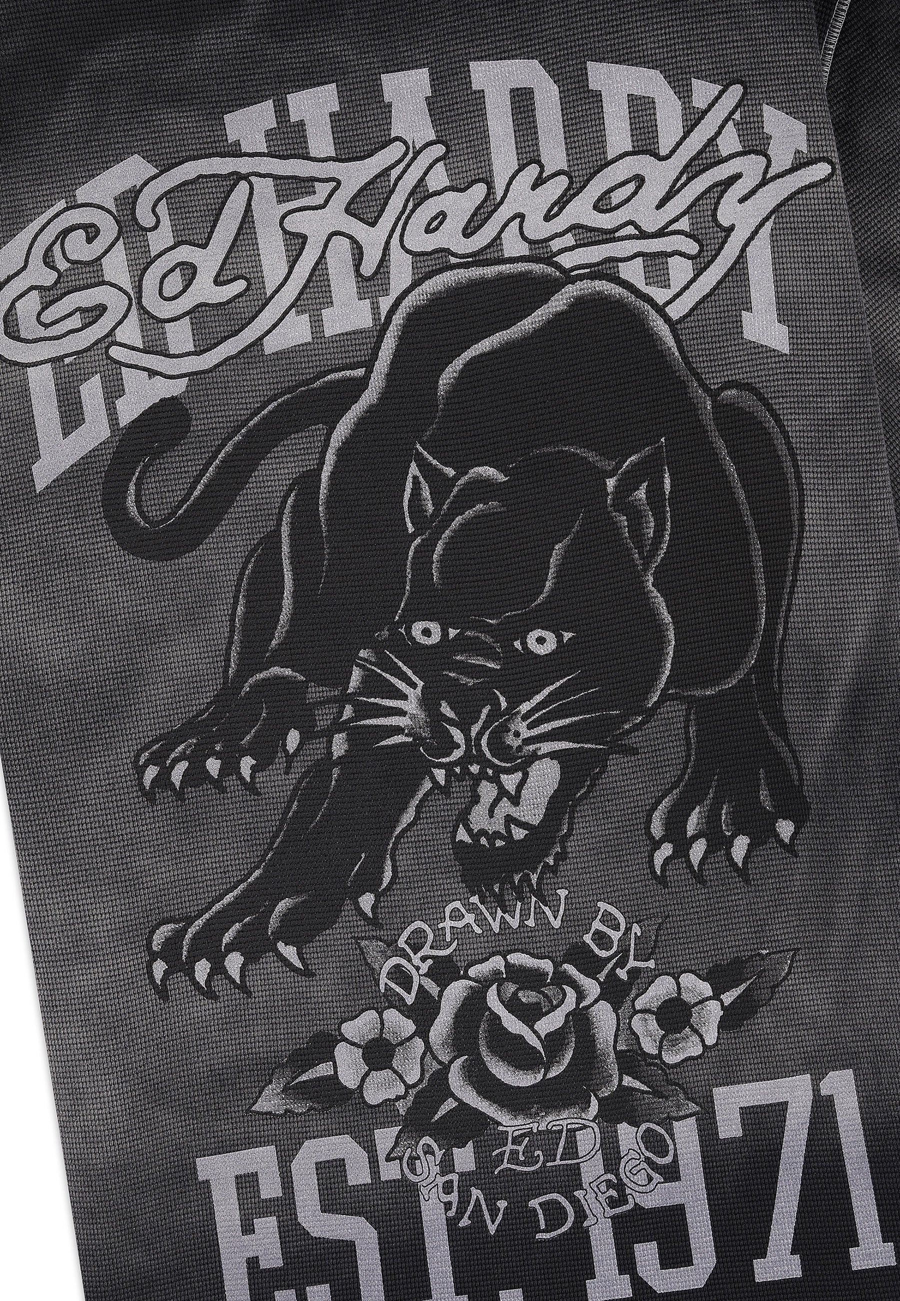 Mens Washed Waffle Panther Graphic Relaxed T-Shirt - Black - Image 7