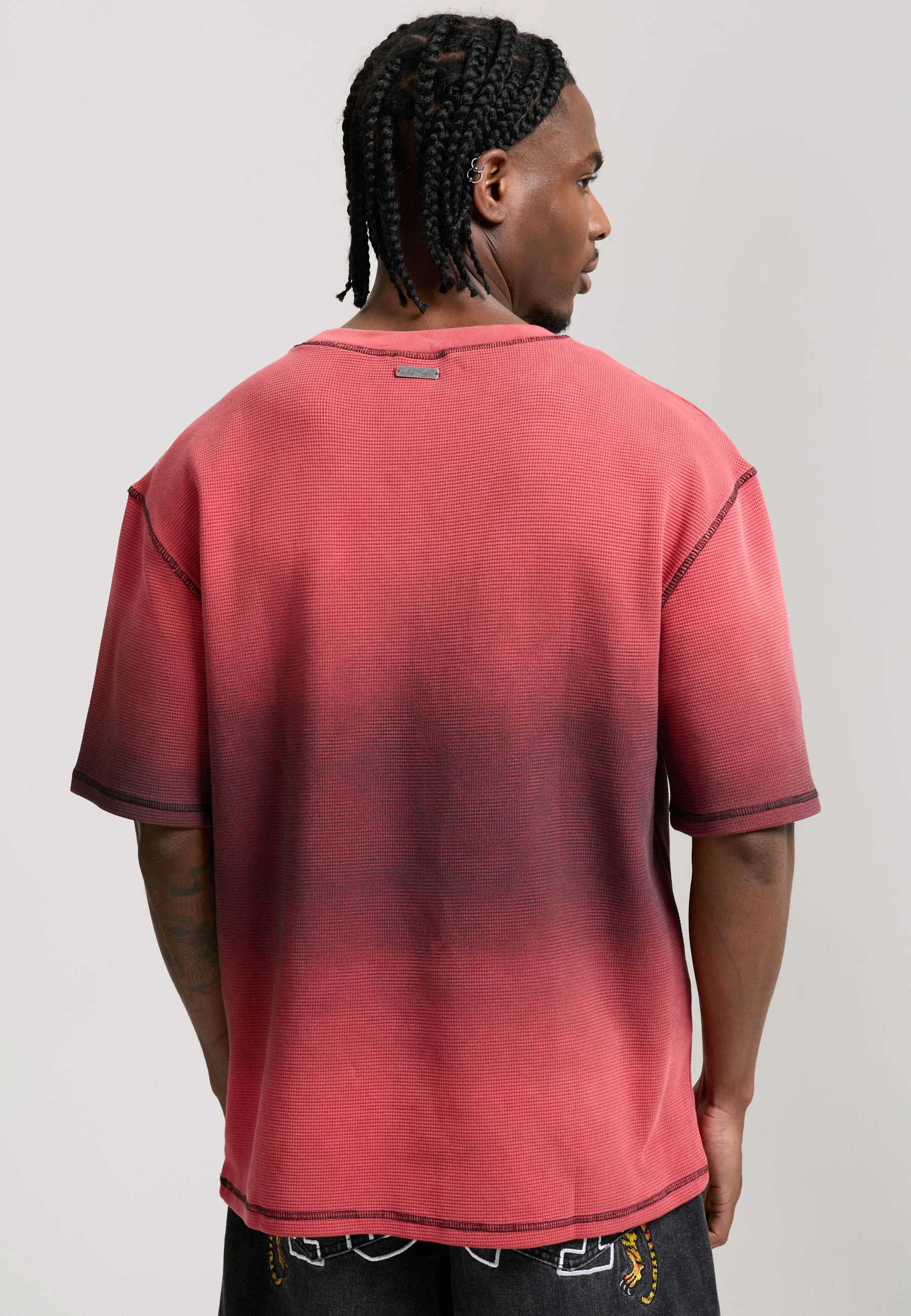 Mens Washed Waffle Panther Graphic Relaxed T-Shirt - Red - Image 4