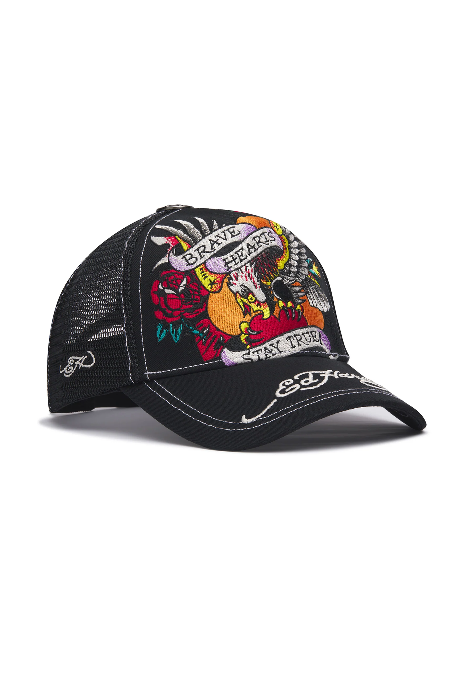 Unisex Brave Hearts Contrast Stitch 5 Panel Trucker Cap - Black/White - Image 3