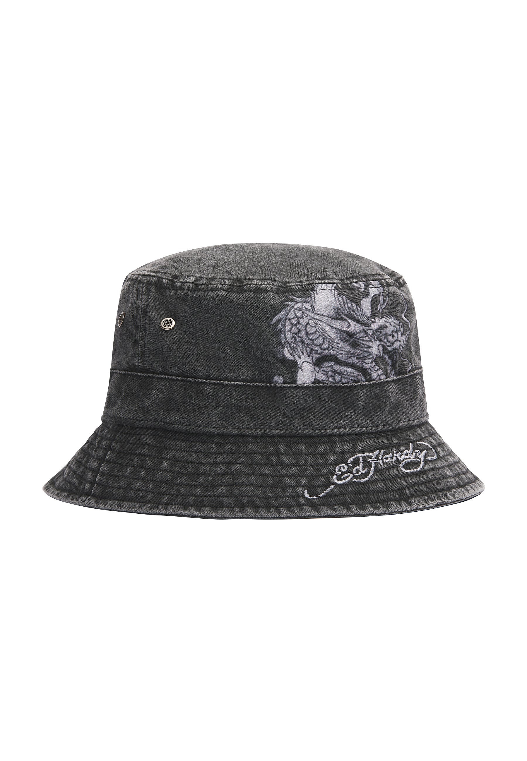 Unisex Crawling Dragon Graphic Acid Wash Bucket Hat - Charcoal - Image 3