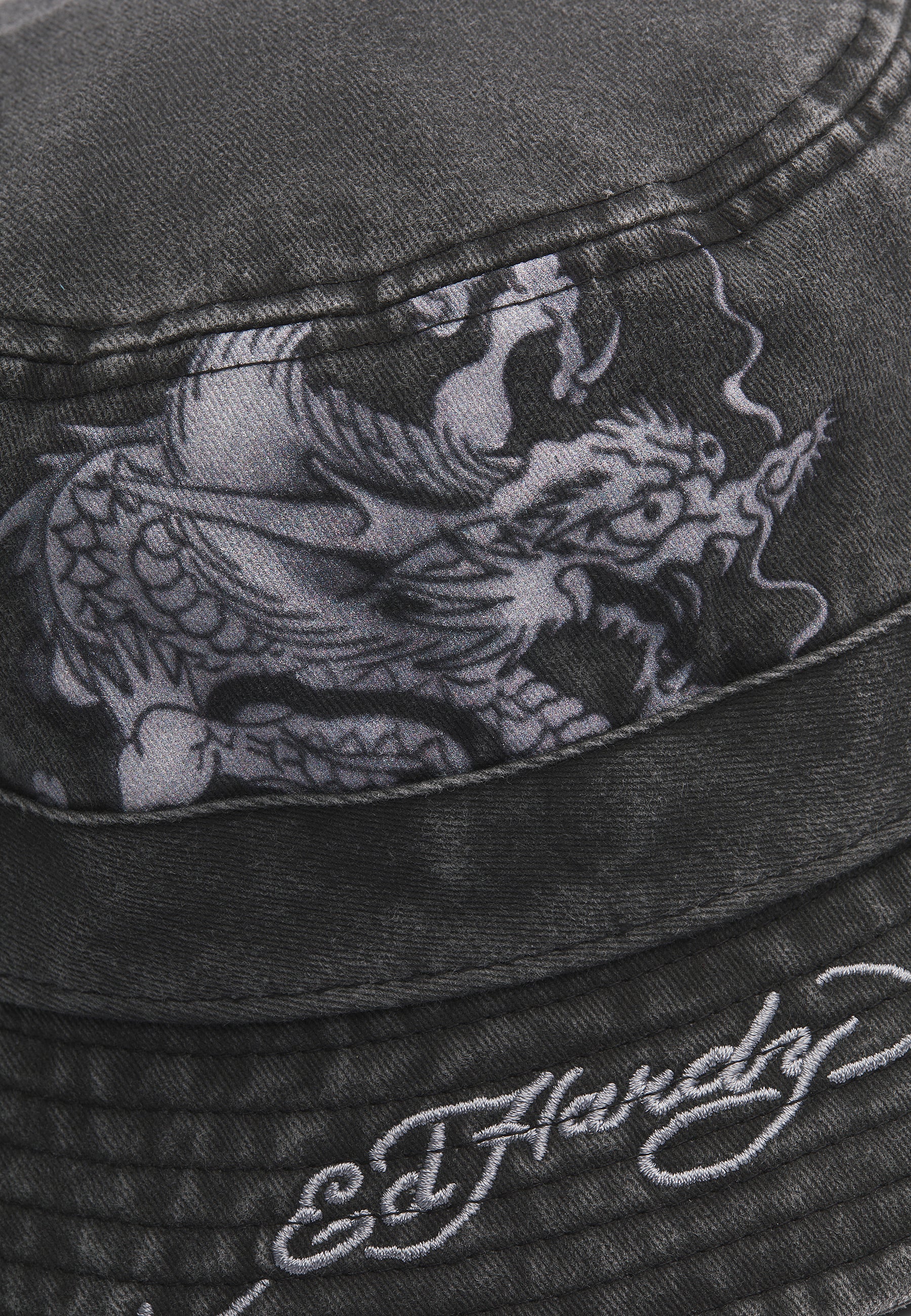 Unisex Crawling Dragon Graphic Acid Wash Bucket Hat - Charcoal - Image 4