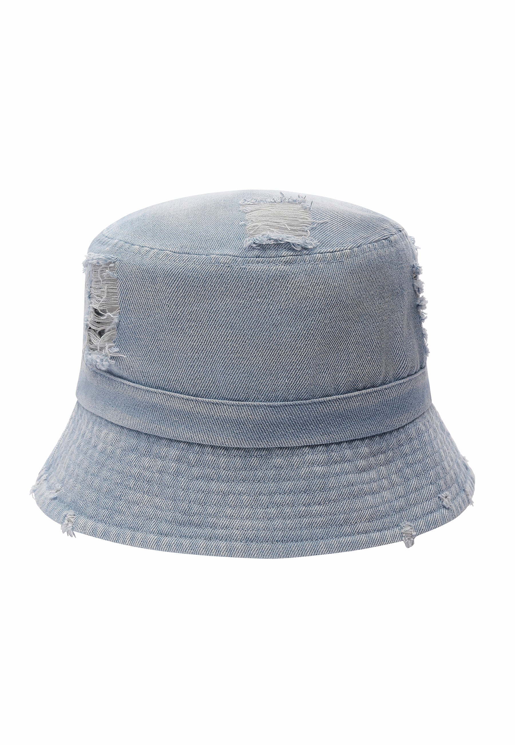 Unisex Denim Embossed Skull Bucket Hat - Mid Blue - Image 3