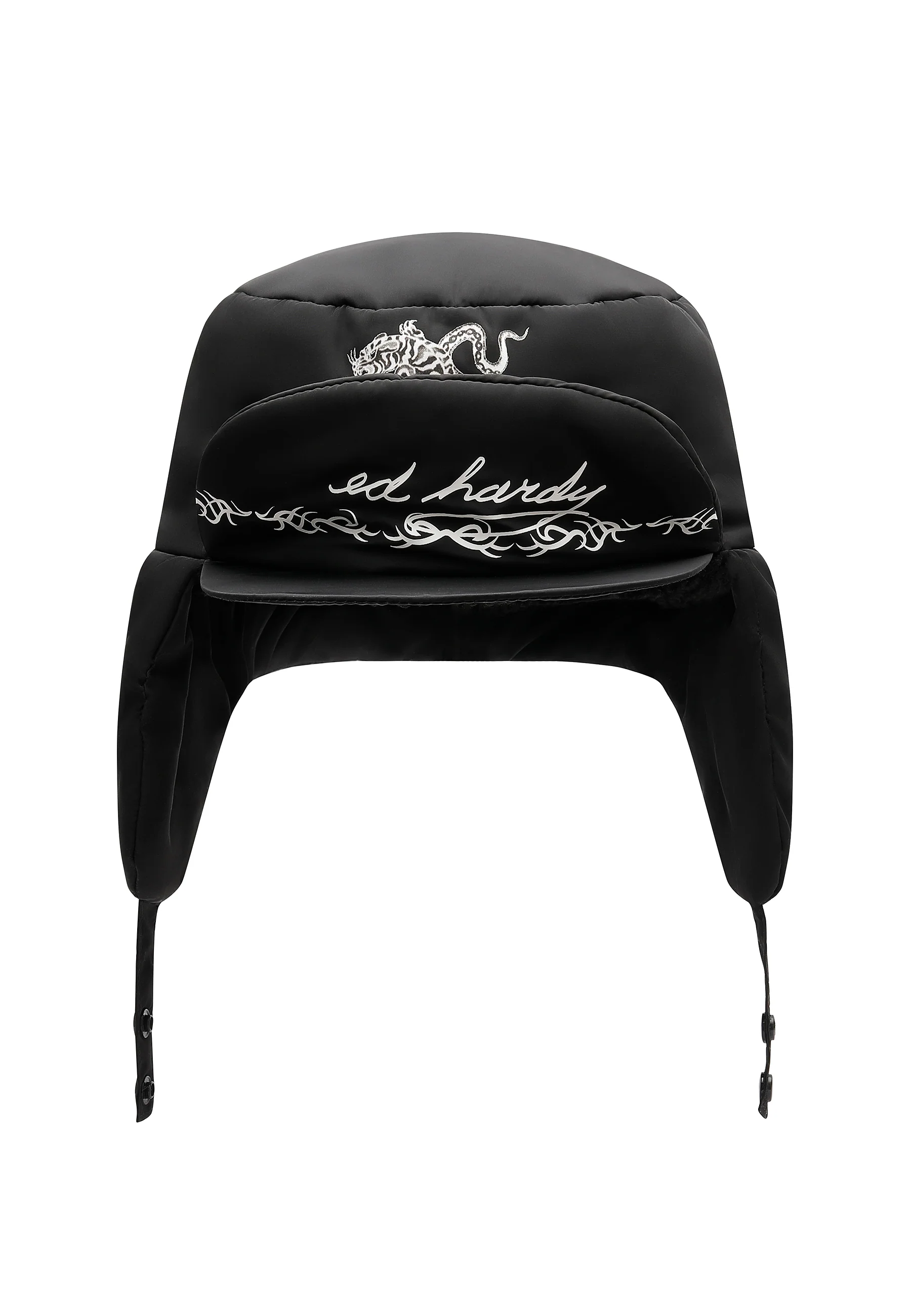 Unisex Tiger Tattoo Padded Trapper Hat - Black - Image 3