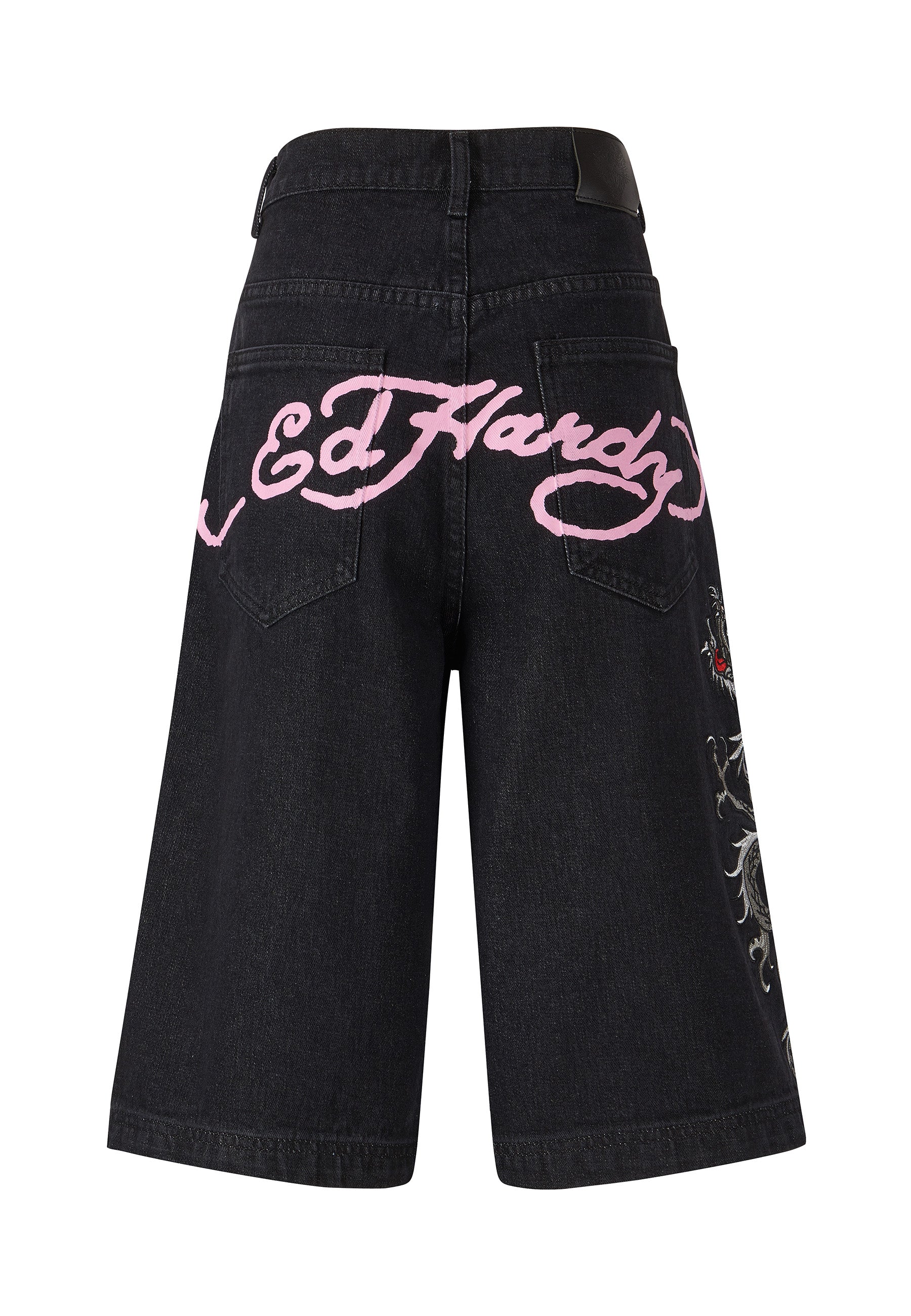 Womens Grey Dragon Relaxed Denim Jorts Shorts - Black - Image 11
