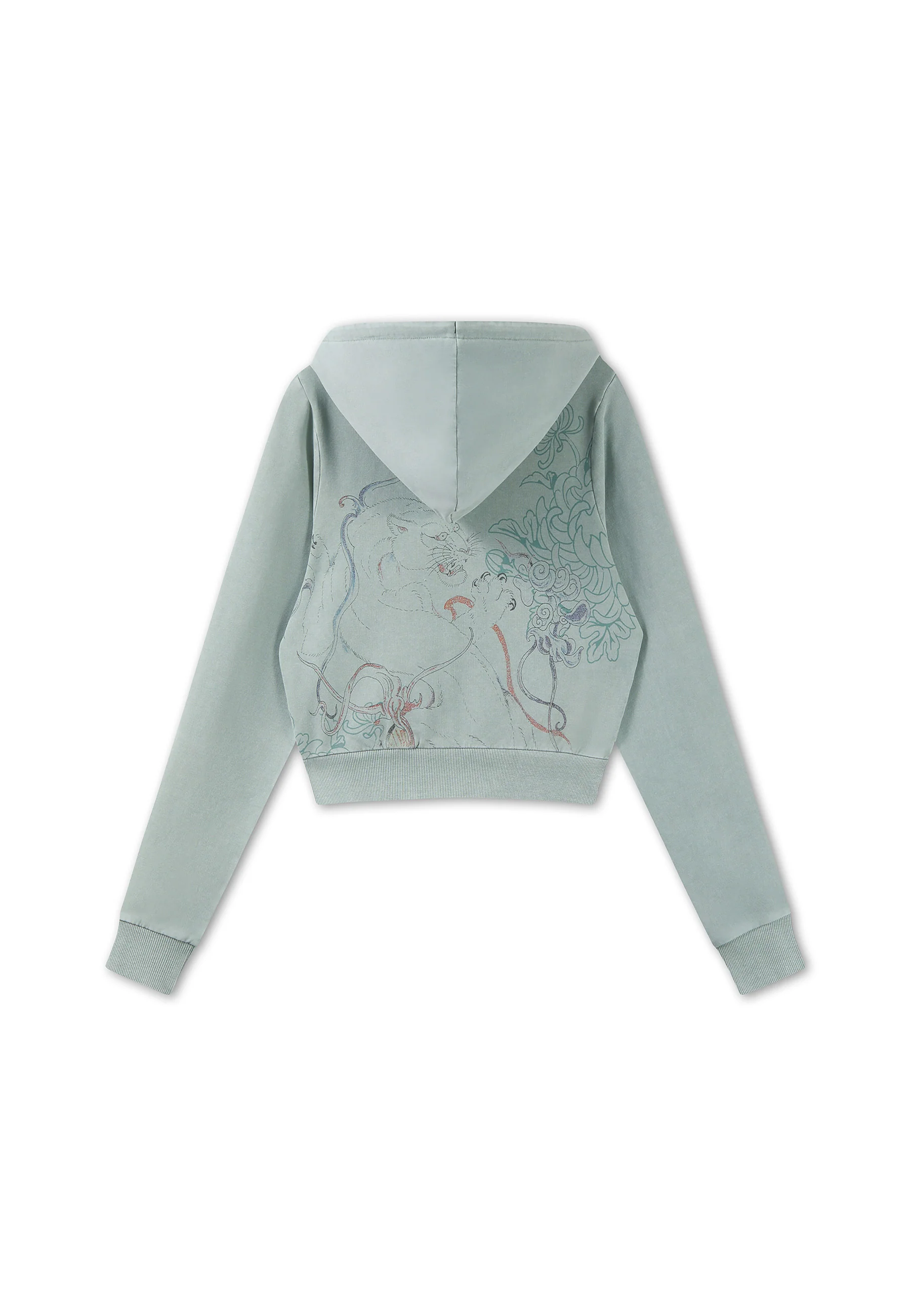 Womens Applique Back Tattoo Cropped Hoodie - Green - Image 8