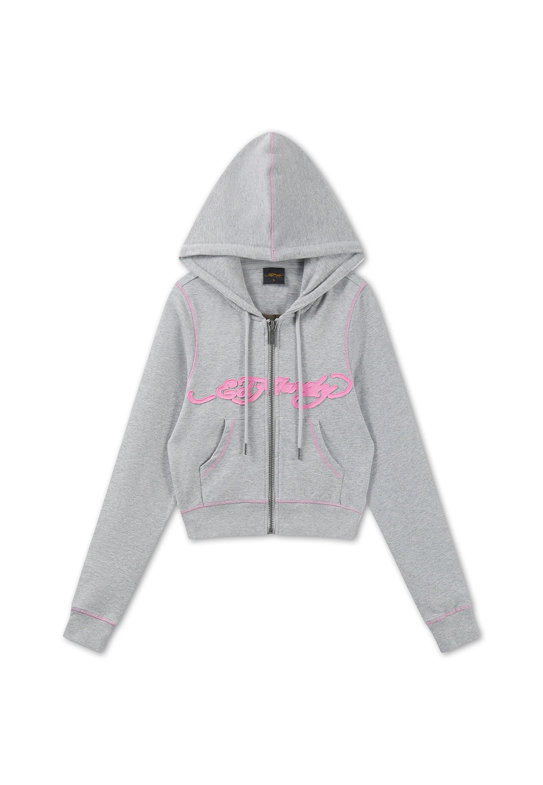 Womens Applique Back Tattoo Cropped Hoodie - Grey Marl - Image 6