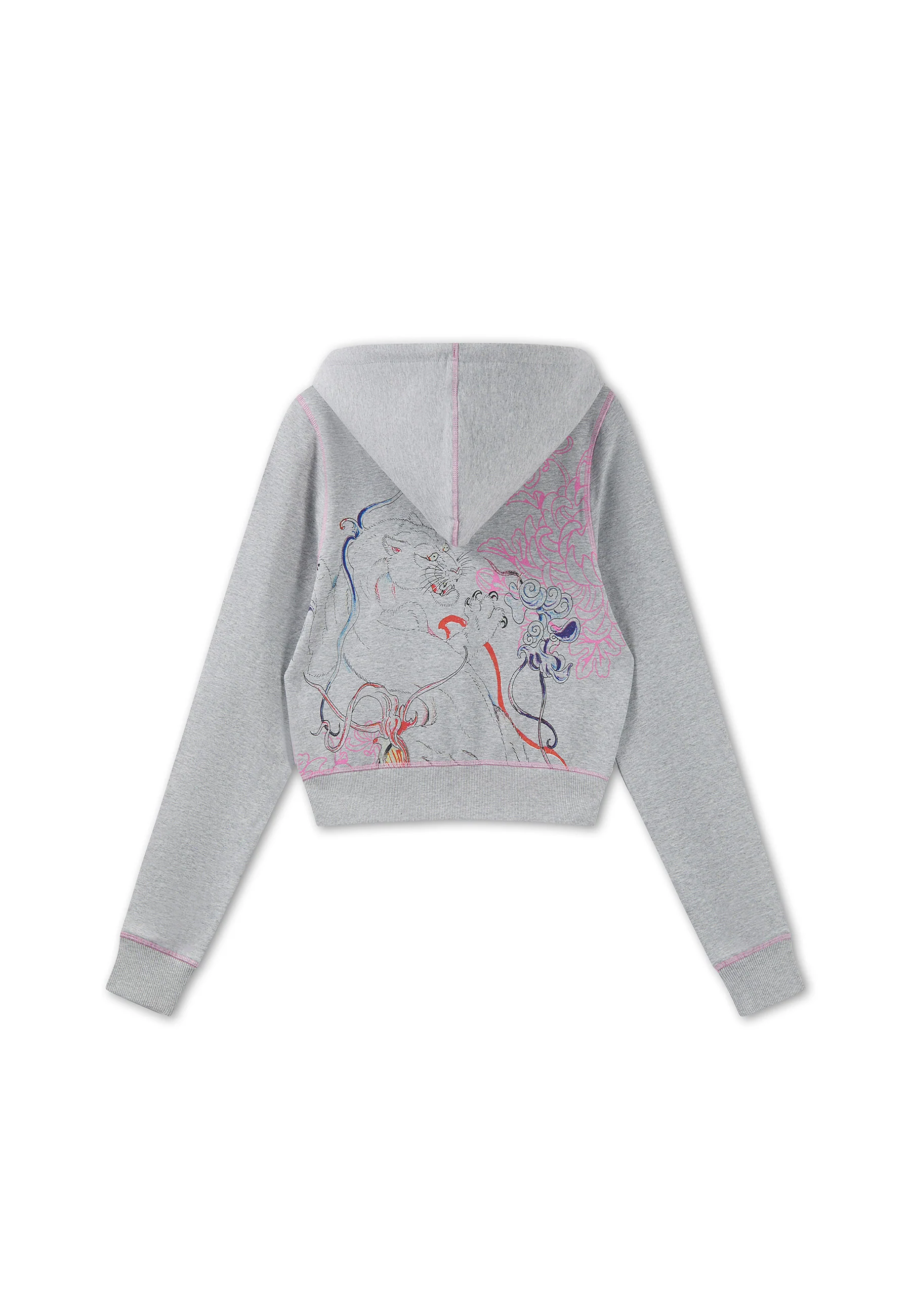 Womens Applique Back Tattoo Cropped Hoodie - Grey Marl - Image 7