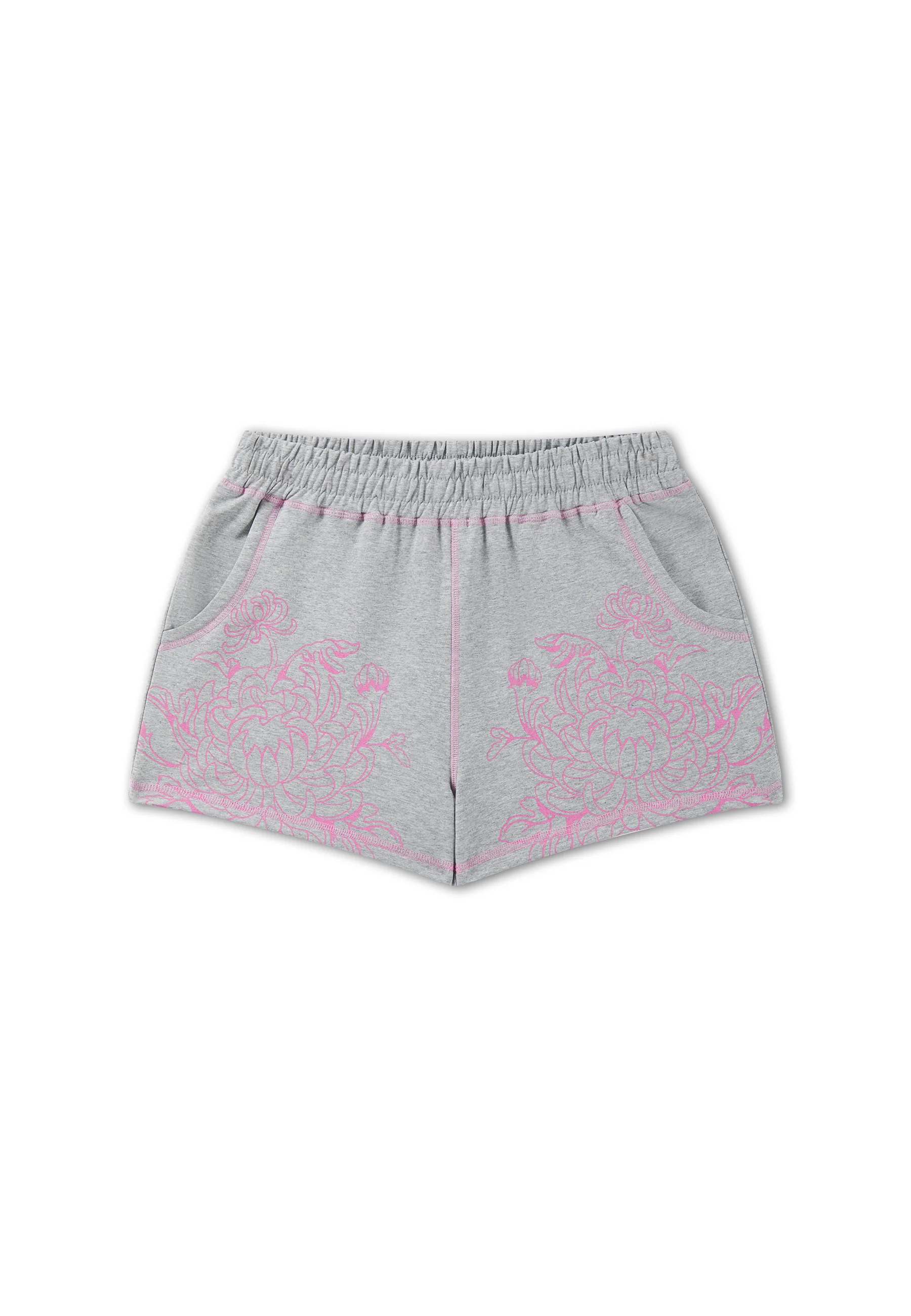 Womens Applique Tattoo Sweat Fitted Shorts - Grey Marl - Image 7