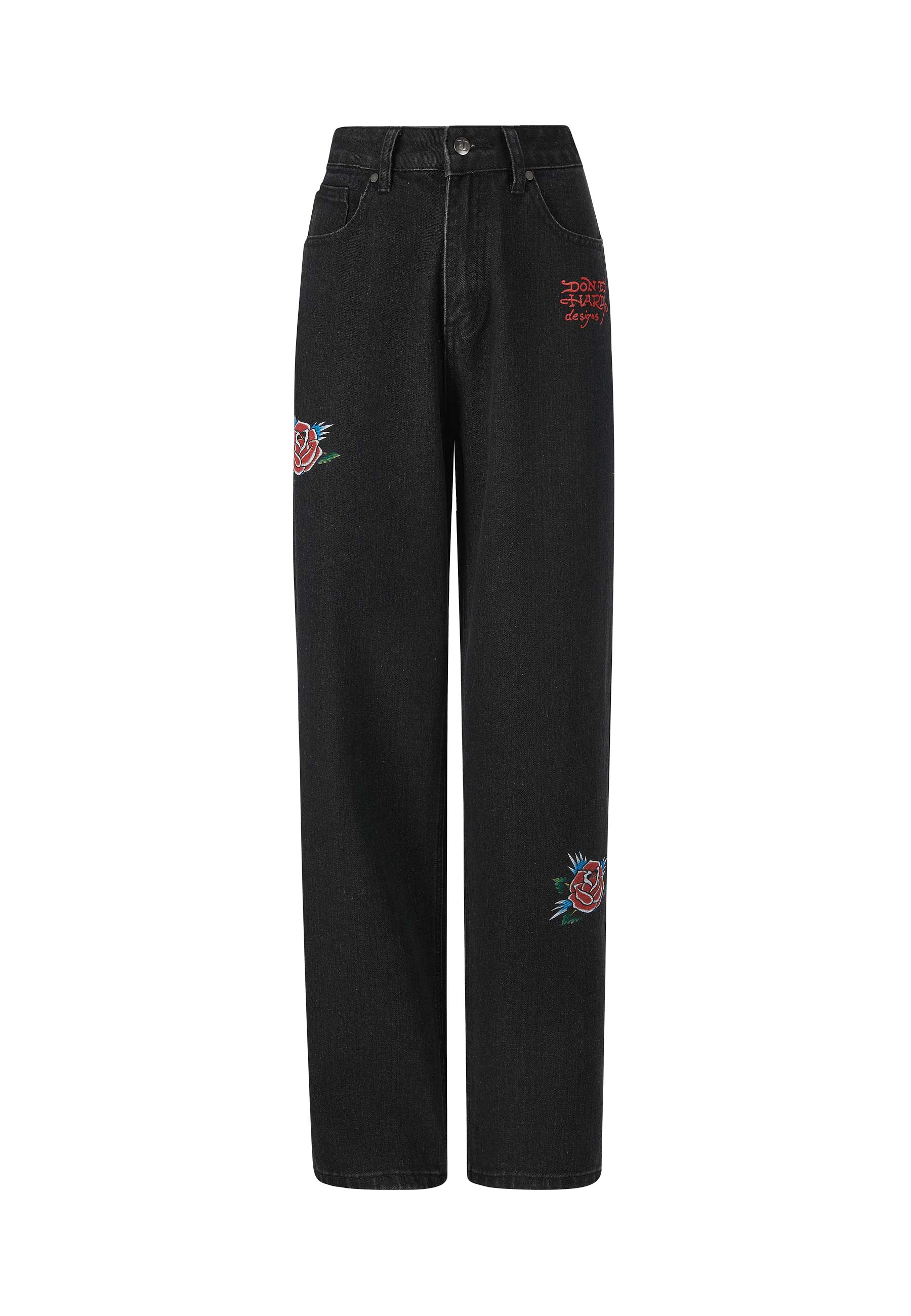 Womens Blooming Death Relaxed Denim Trousers Jeans - Black - Image 5