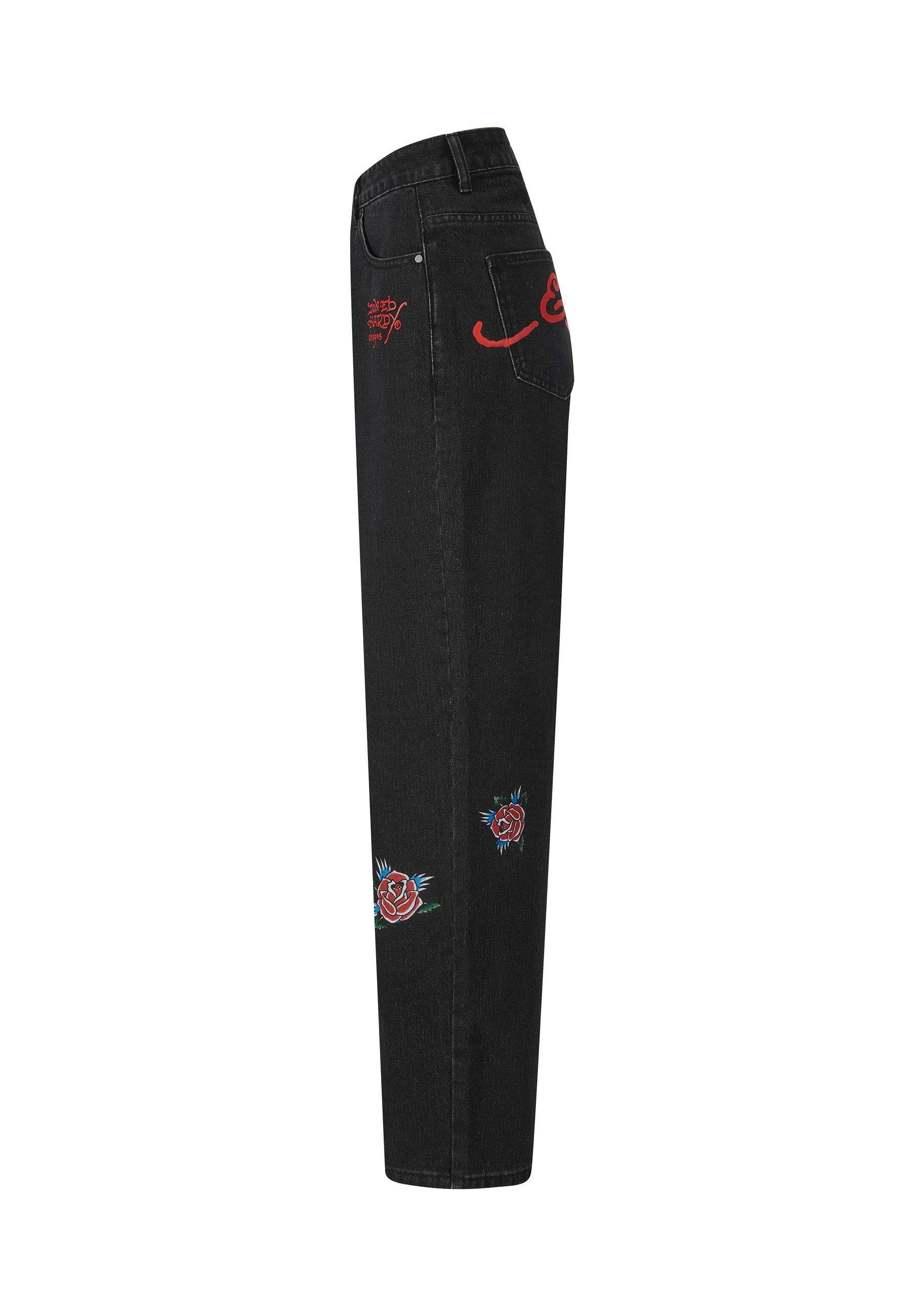 Womens Blooming Death Relaxed Denim Trousers Jeans - Black - Image 7