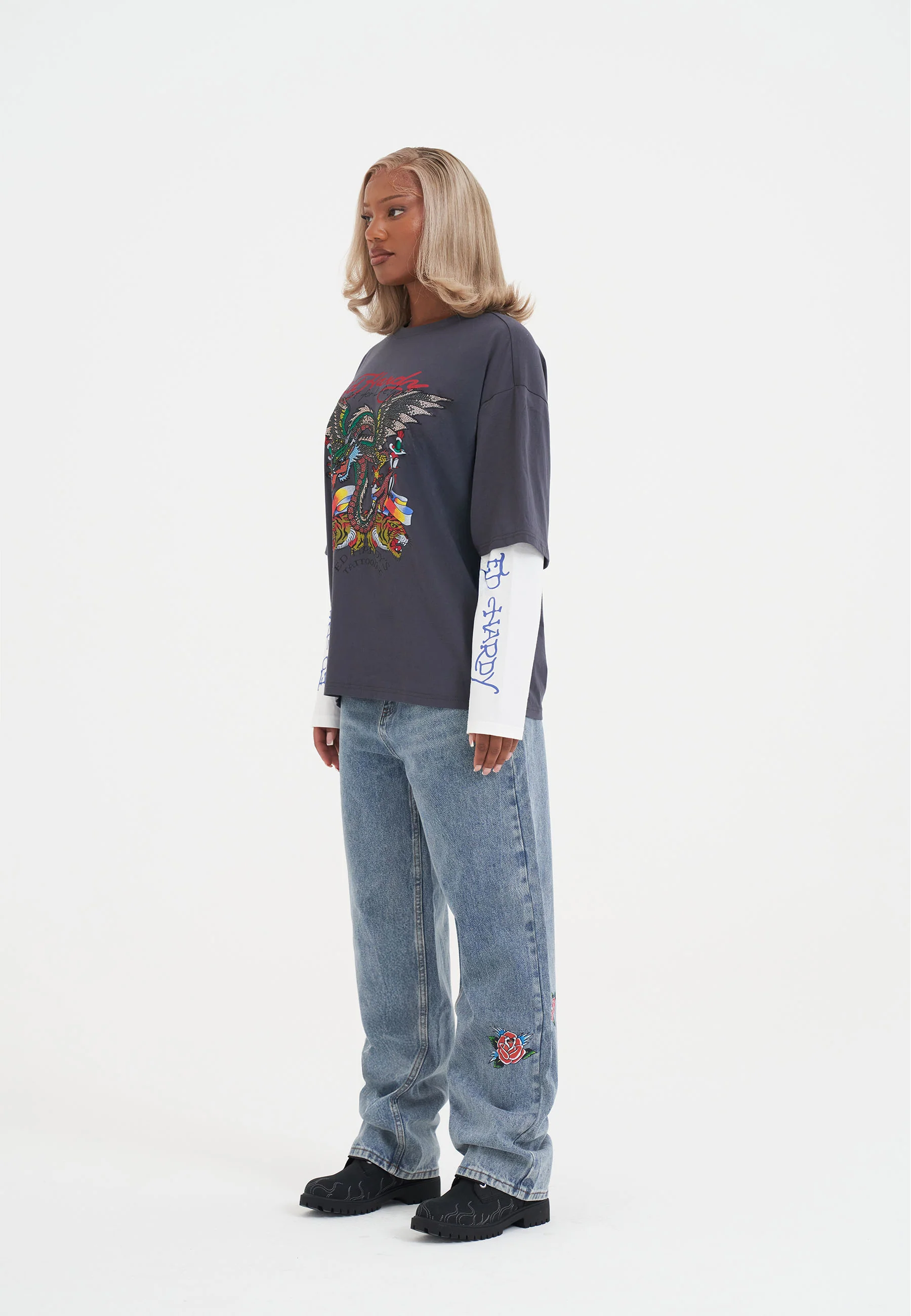 Womens Blooming Death Relaxed Denim Trousers Jeans - Blue - Image 4