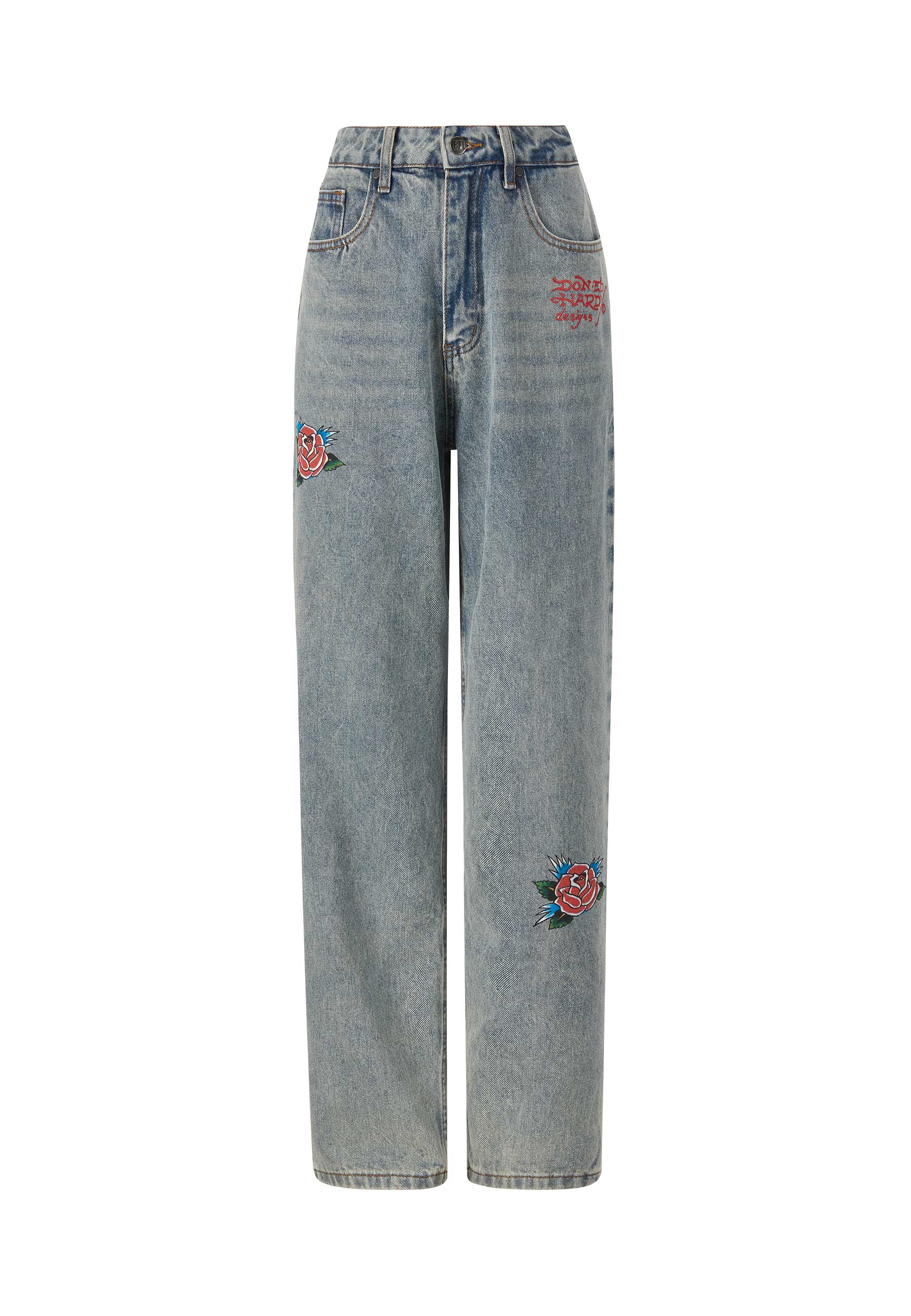 Womens Blooming Death Relaxed Denim Trousers Jeans - Blue - Image 5