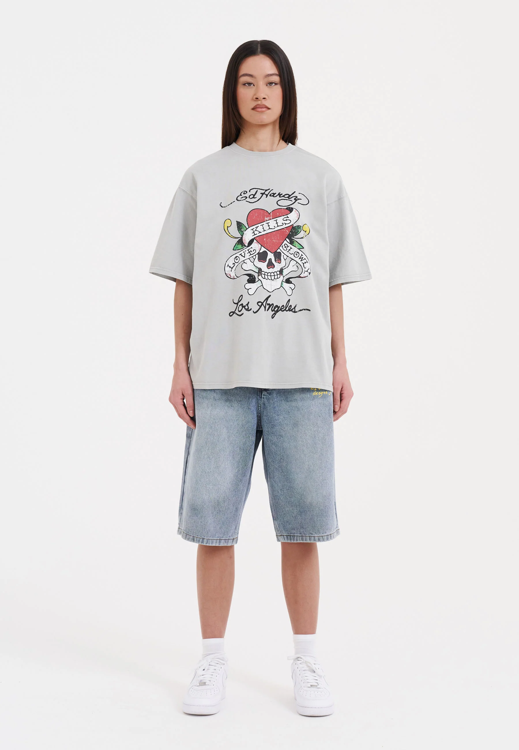 Womens Born Wild Relaxed Denim Jorts Shorts - Bleach - Image 7