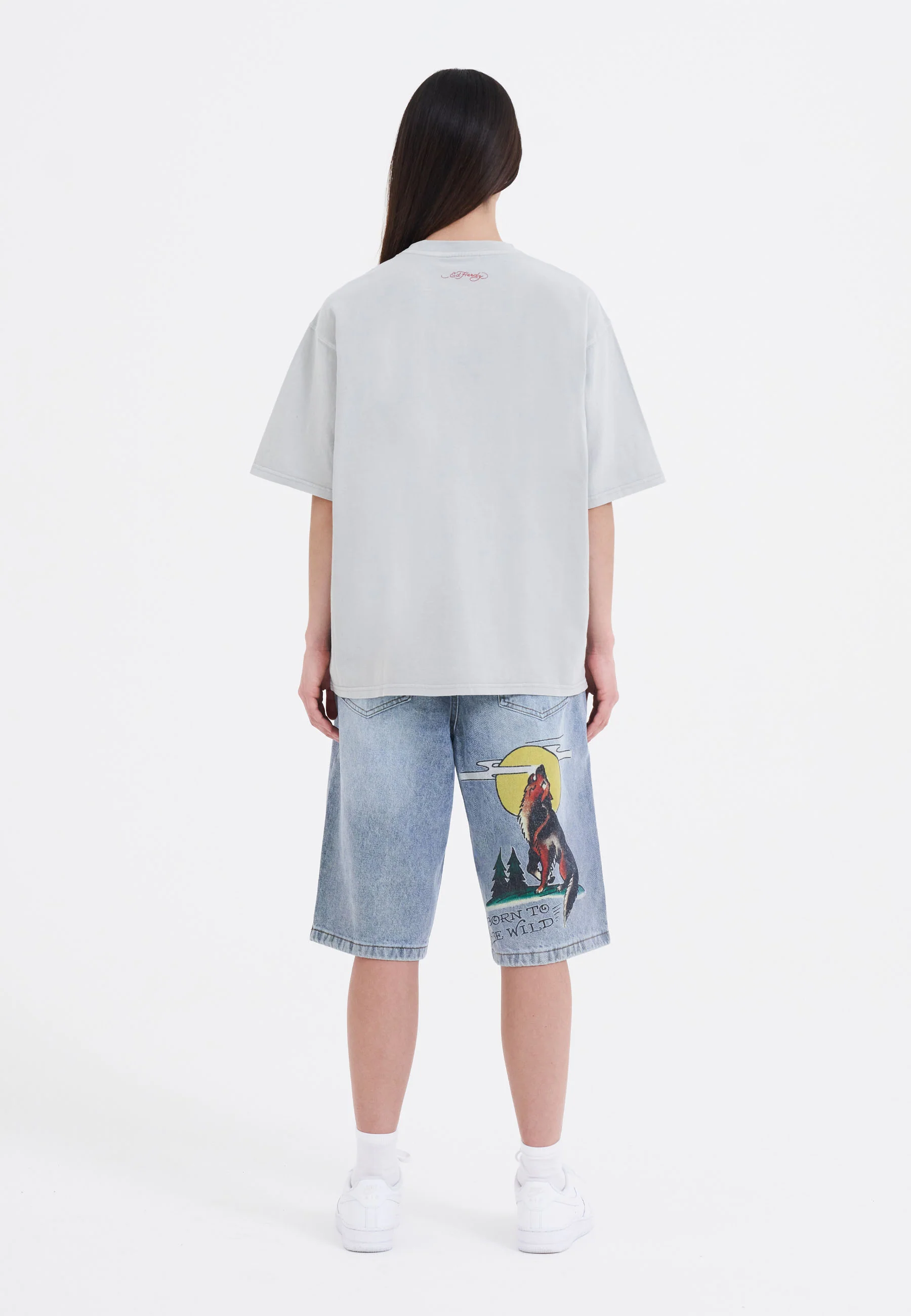 Womens Born Wild Relaxed Denim Jorts Shorts - Bleach - Image 9