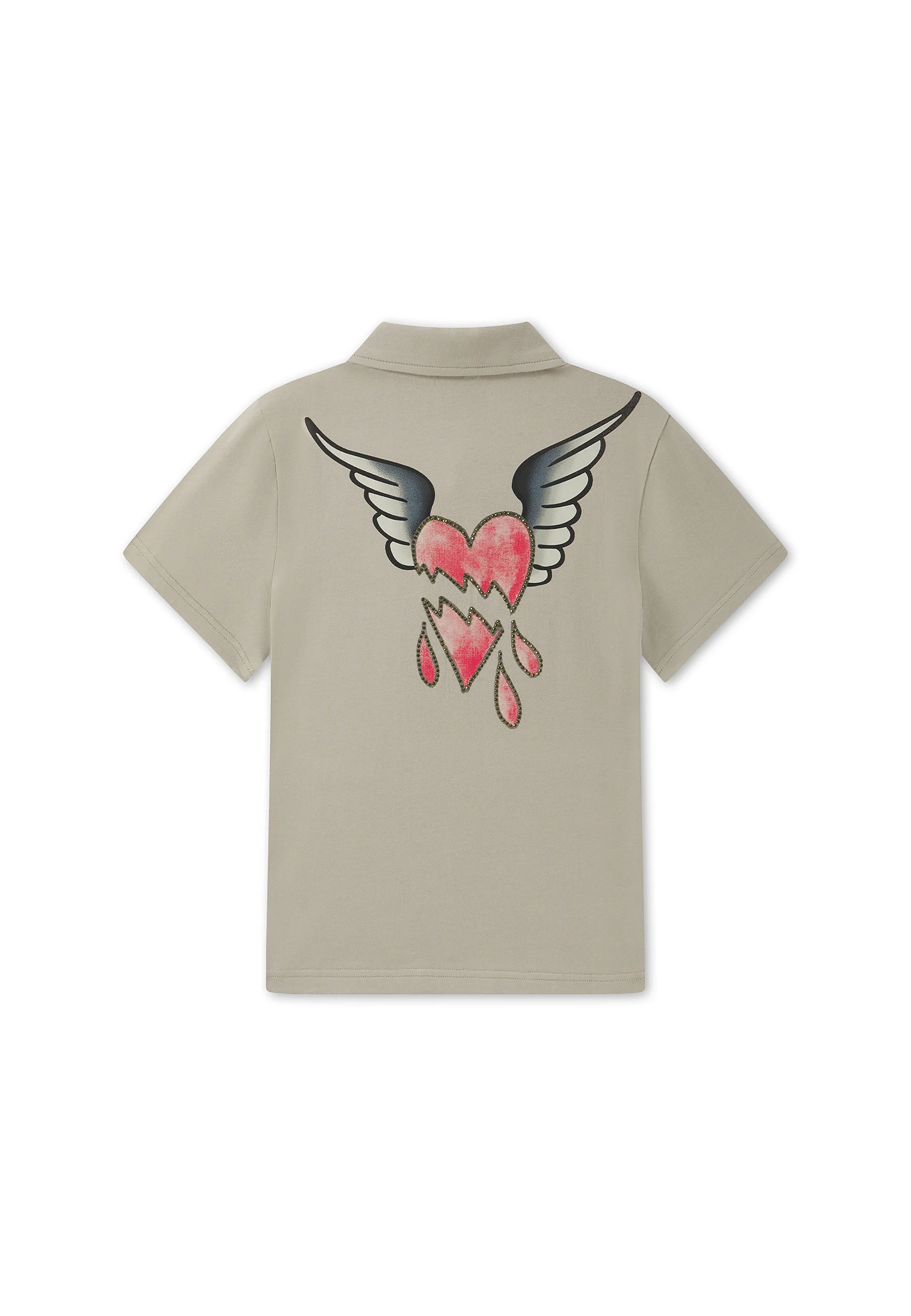Womens Broken Hearts Mini Polo Shirt - Khaki - Image 7