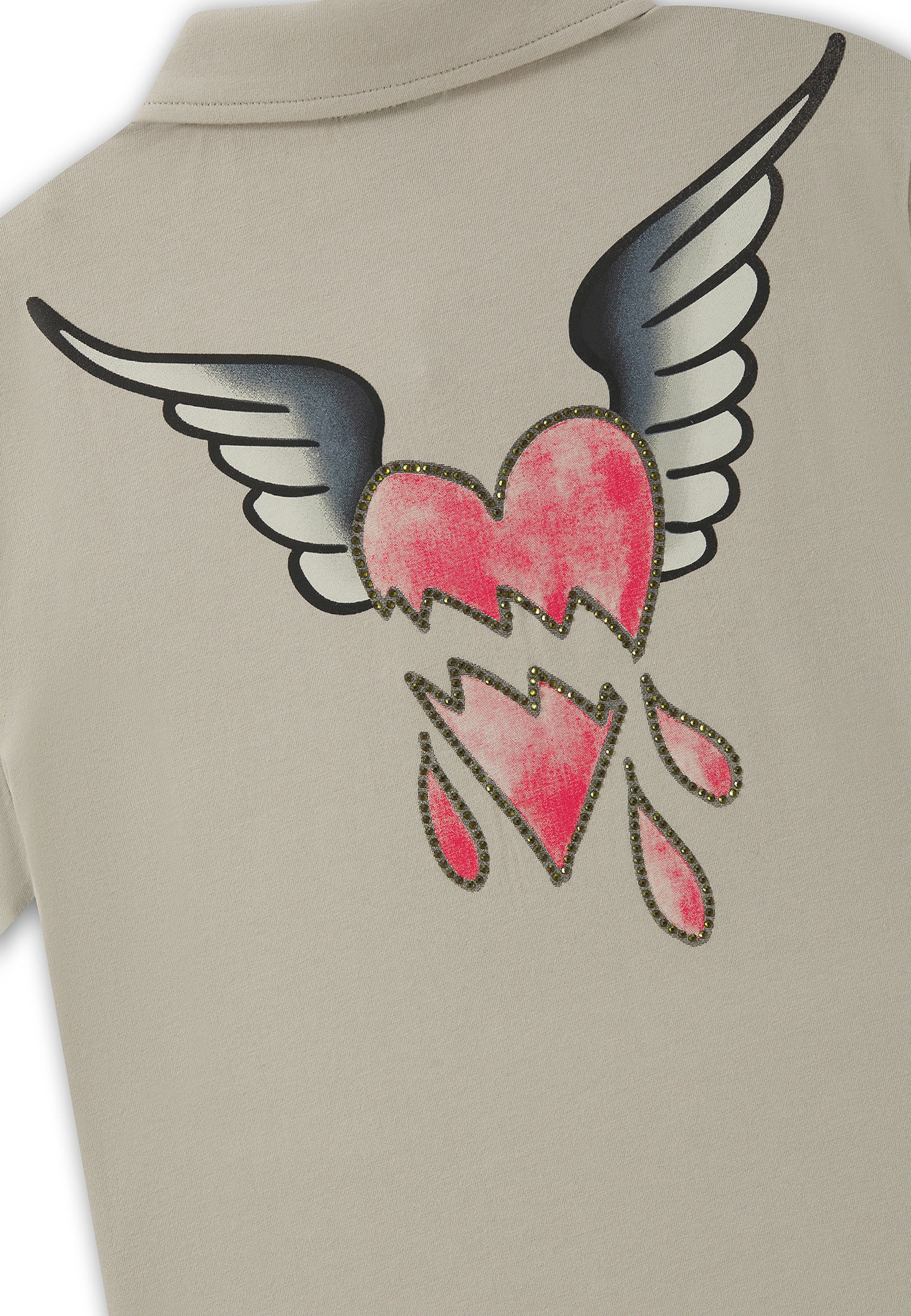 Womens Broken Hearts Mini Polo Shirt - Khaki - Image 9