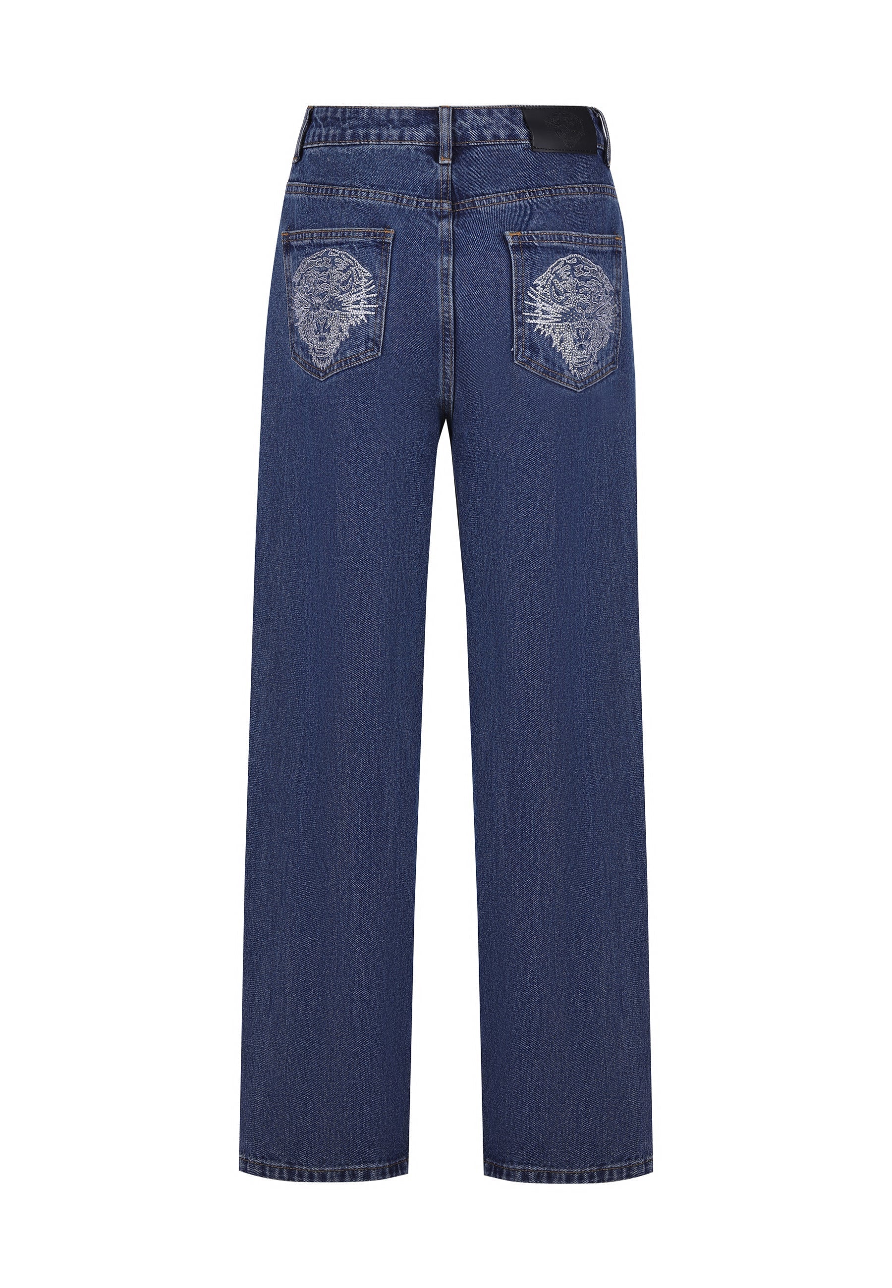 Womens Crystal Roar Diamante Relaxed Denim Trousers Jeans - Indigo - Image 5