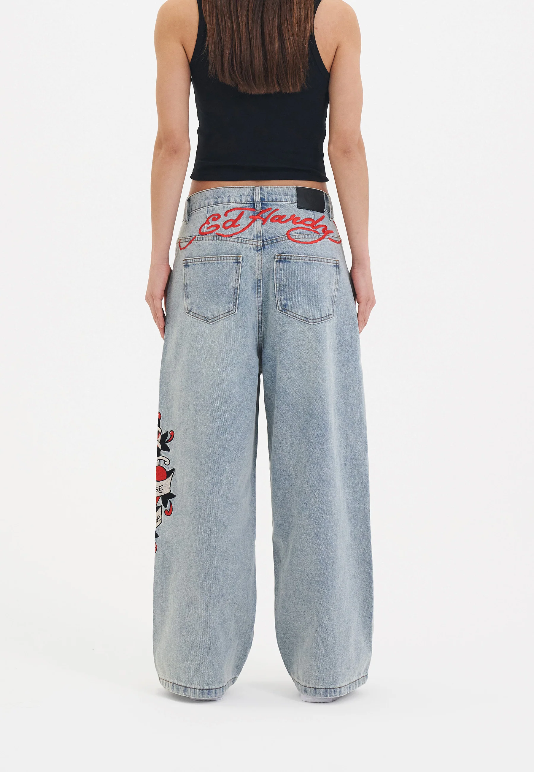 Womens Death Before Dishonour Xtra Oversized Denim Trousers Jeans - Blue - Image 3
