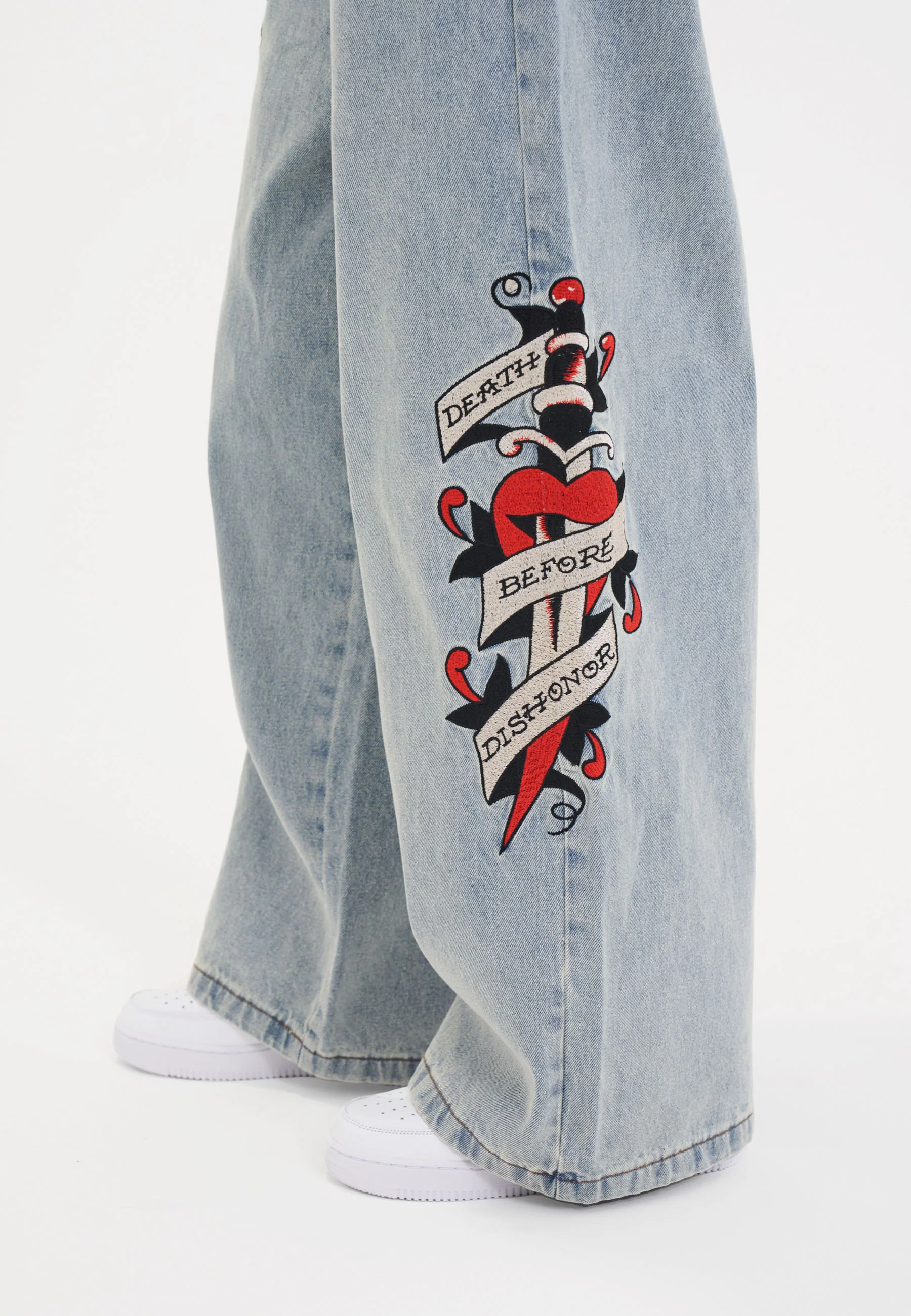 Womens Death Before Dishonour Xtra Oversized Denim Trousers Jeans - Blue - Image 4