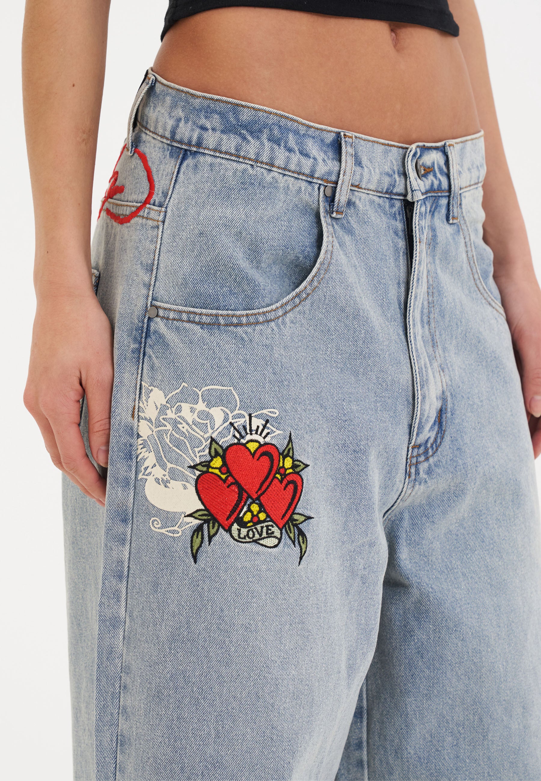 Womens Death Before Dishonour Xtra Oversized Denim Trousers Jeans - Blue - Image 5