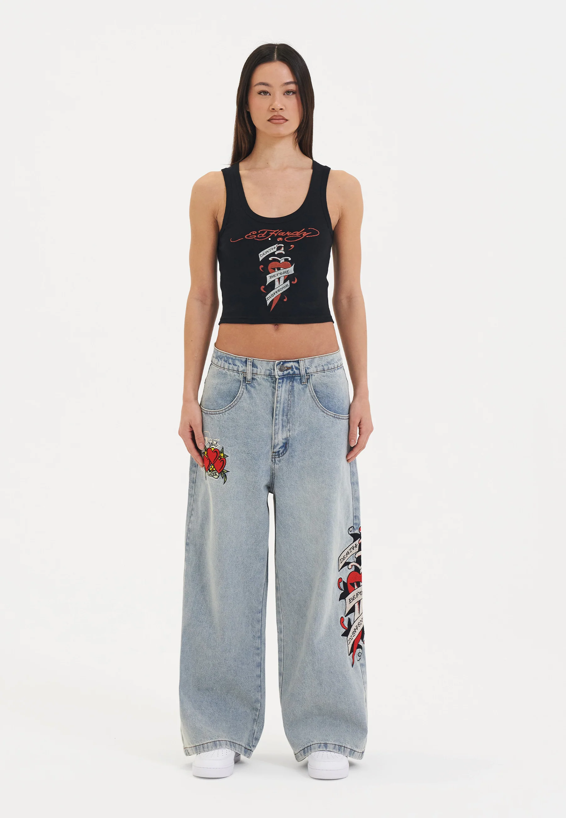 Womens Death Before Dishonour Xtra Oversized Denim Trousers Jeans - Blue - Image 7
