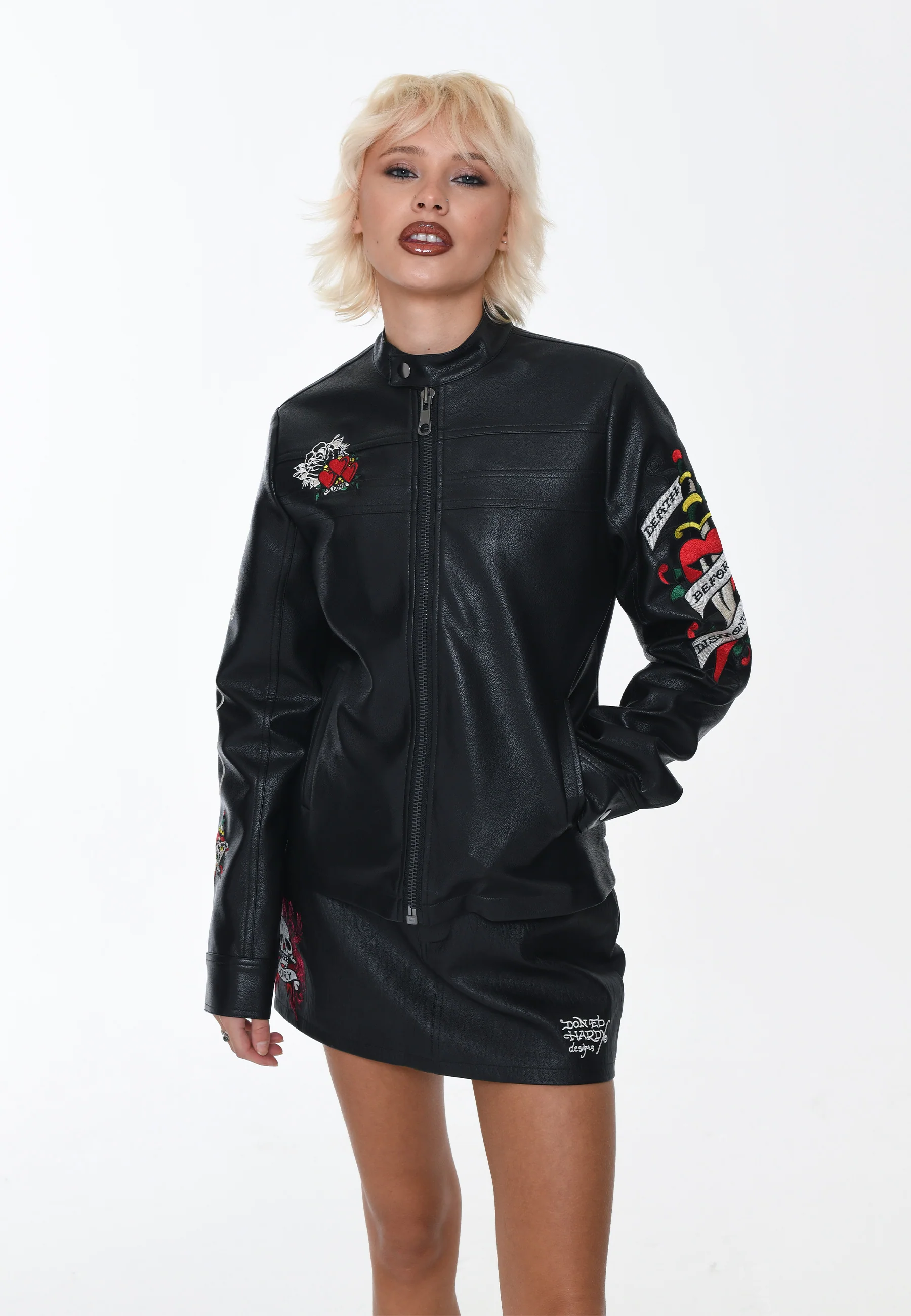 Womens Death Or Glory Vegan Leather Biker Jacket - Black - Image 3