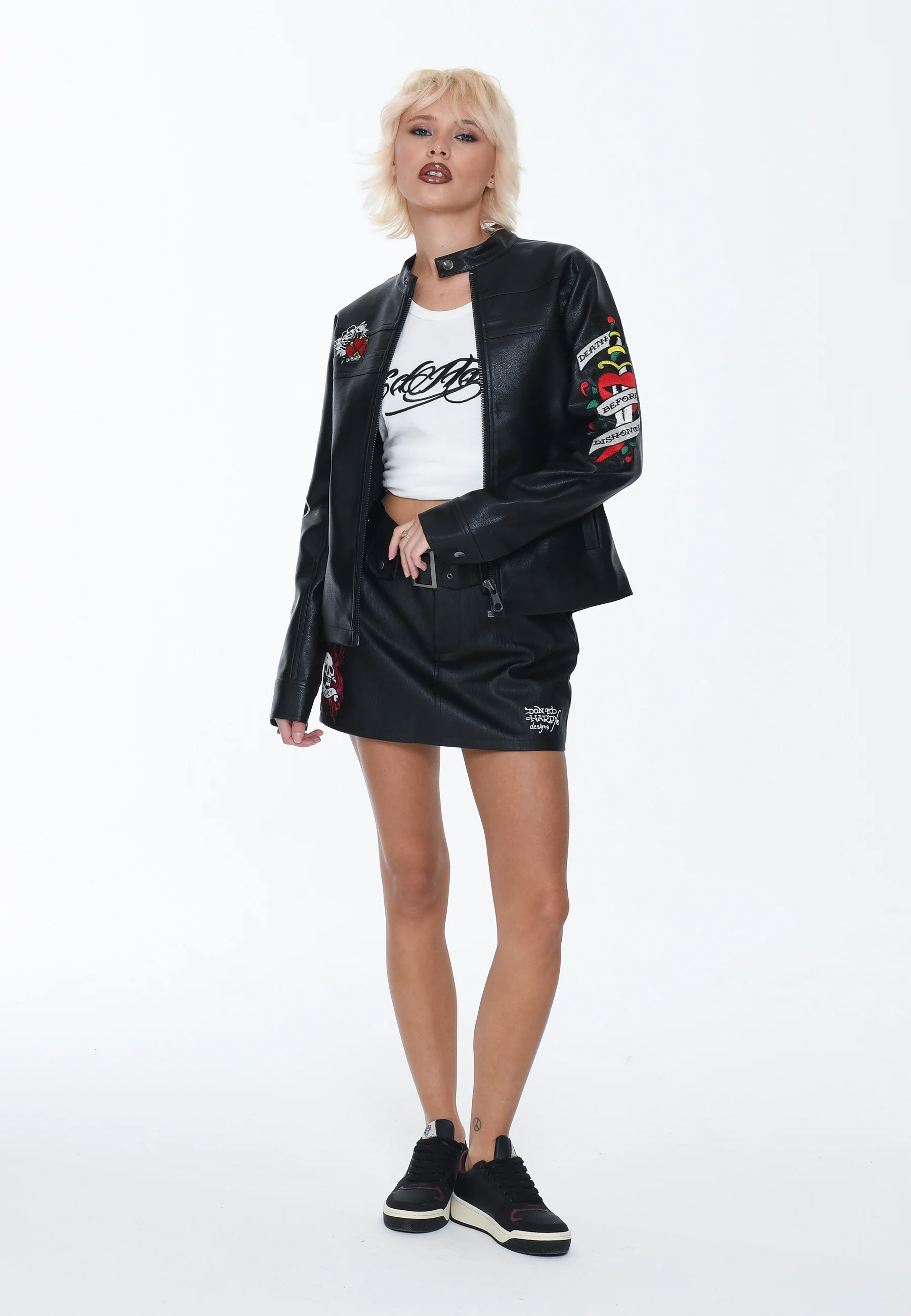 Womens Death Or Glory Vegan Leather Biker Jacket - Black - Image 5
