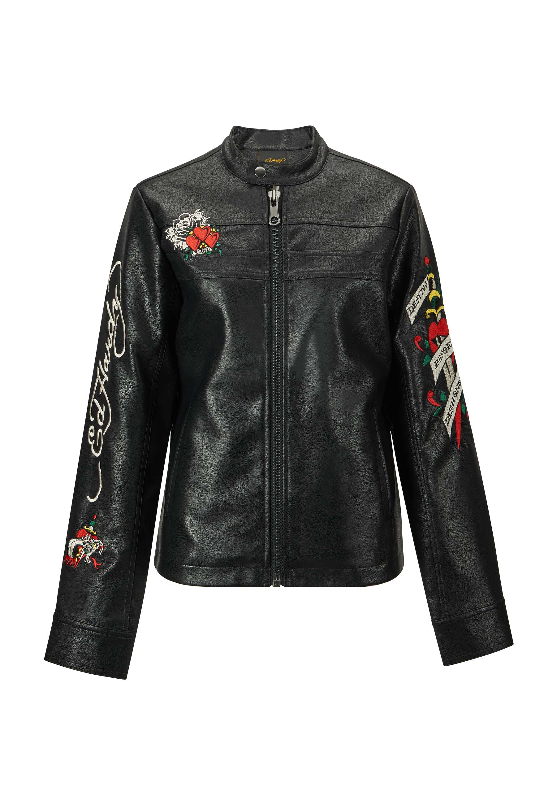 Womens Death Or Glory Vegan Leather Biker Jacket - Black - Image 6
